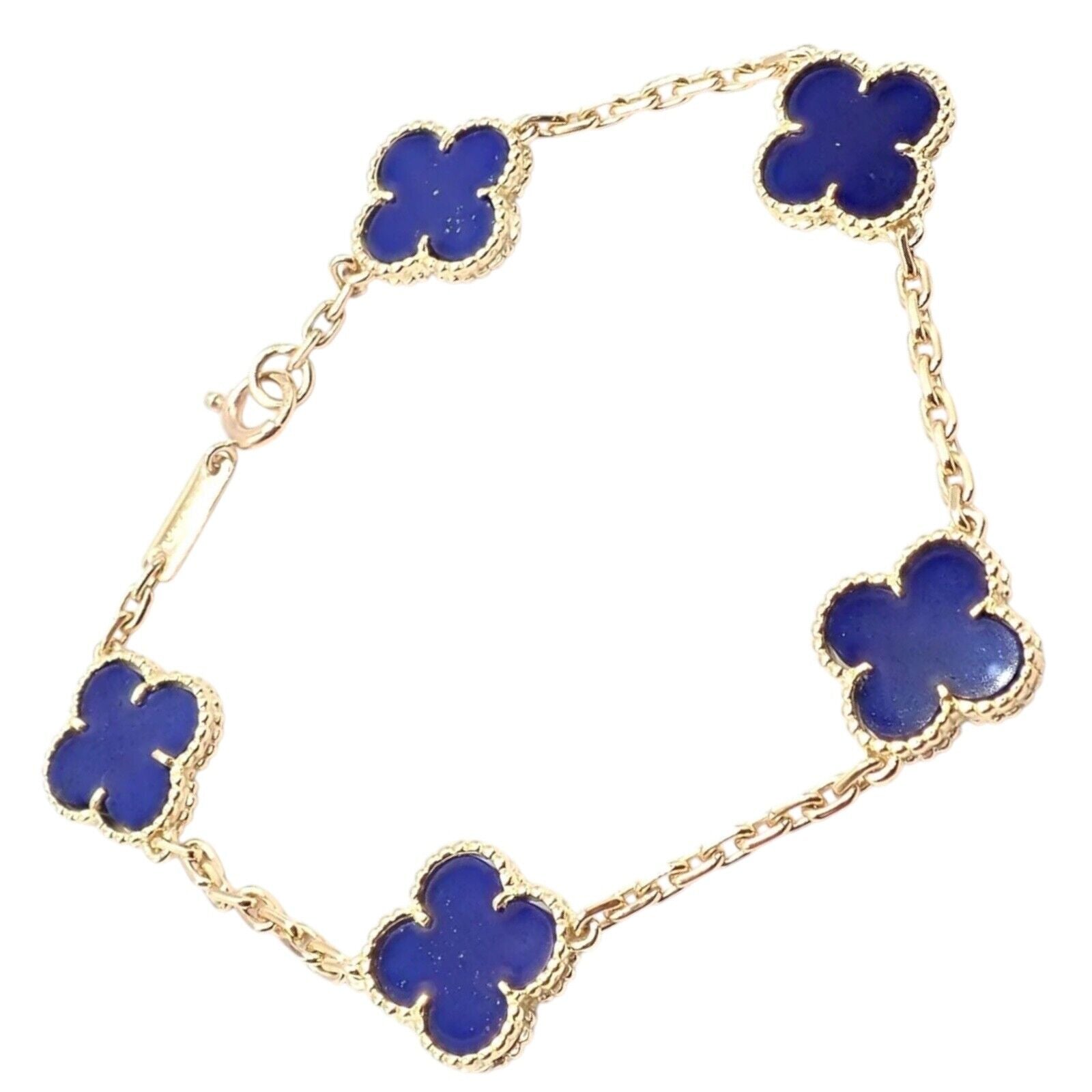 Authentic! Van Cleef & Arpels 18k Gold 5 Motif Alhambra Lapis Bracelet Paper | Fortrove
