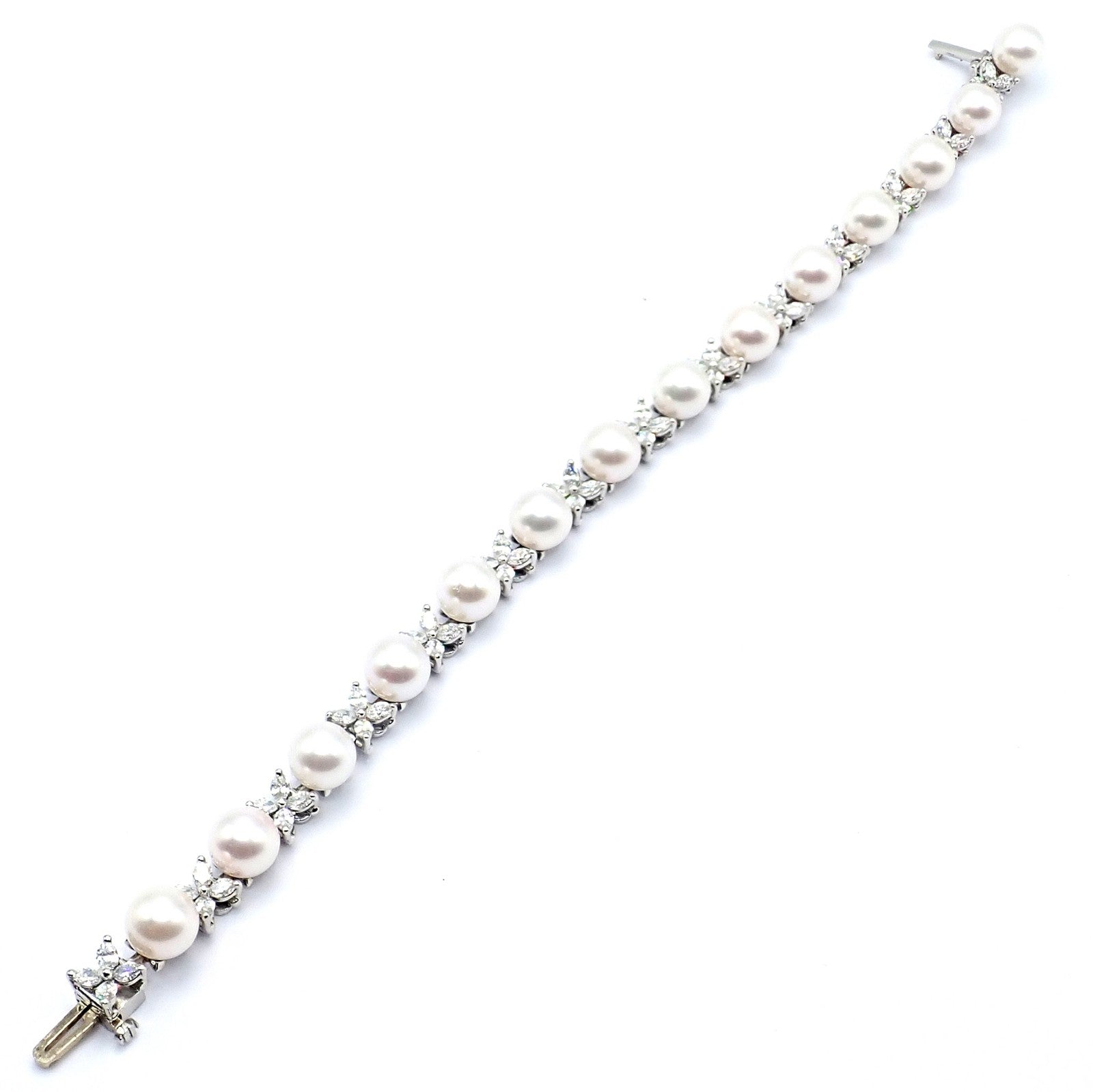 Tiffany & Co Victoria Platinum Diamond Akoya Cultured Pearl Line Tennis Bracelet | Fortrove