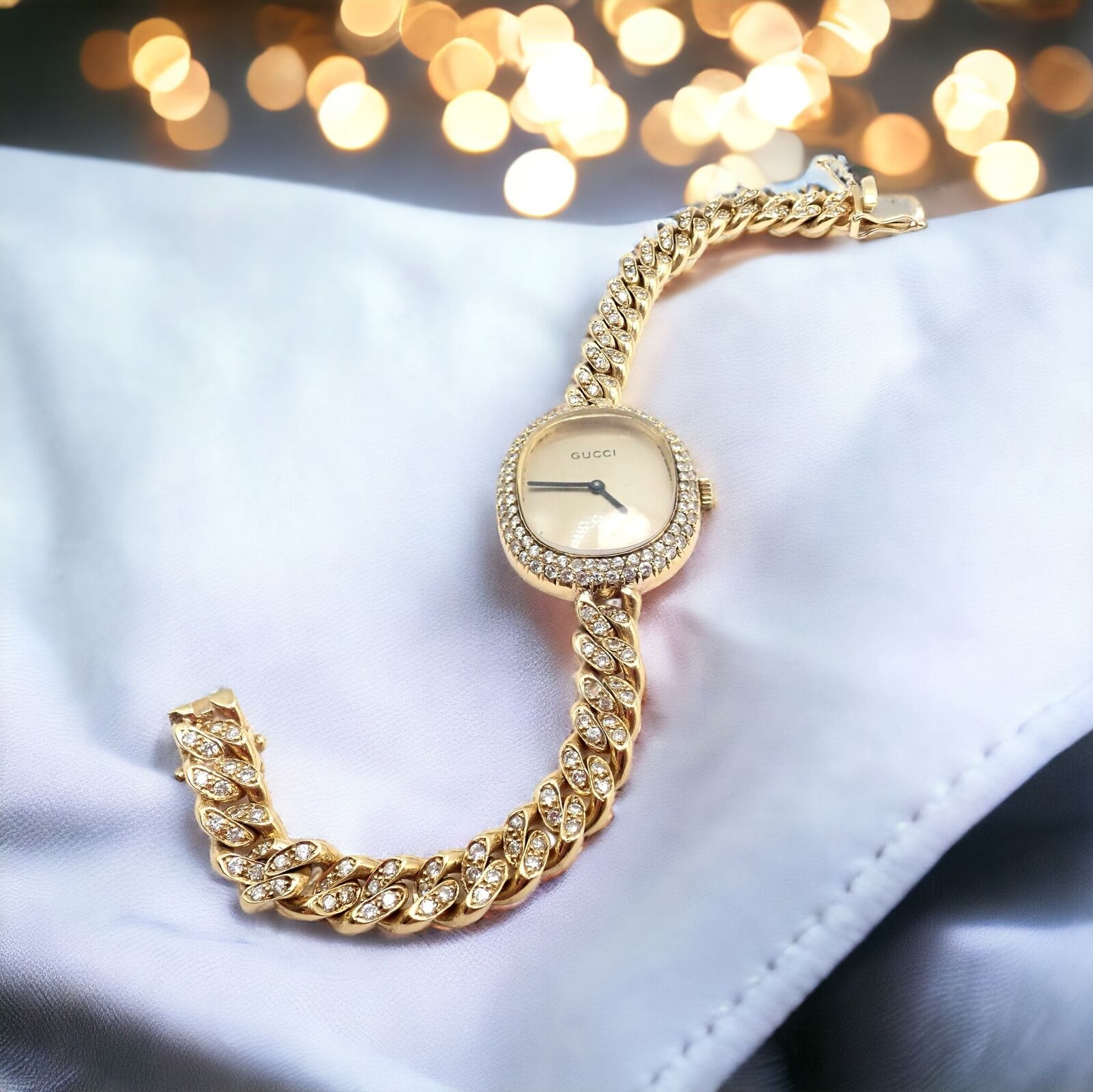 Vintage! Gucci 18k Yellow Gold 3ctw Diamond Manual Wind Ladies Watch | Fortrove