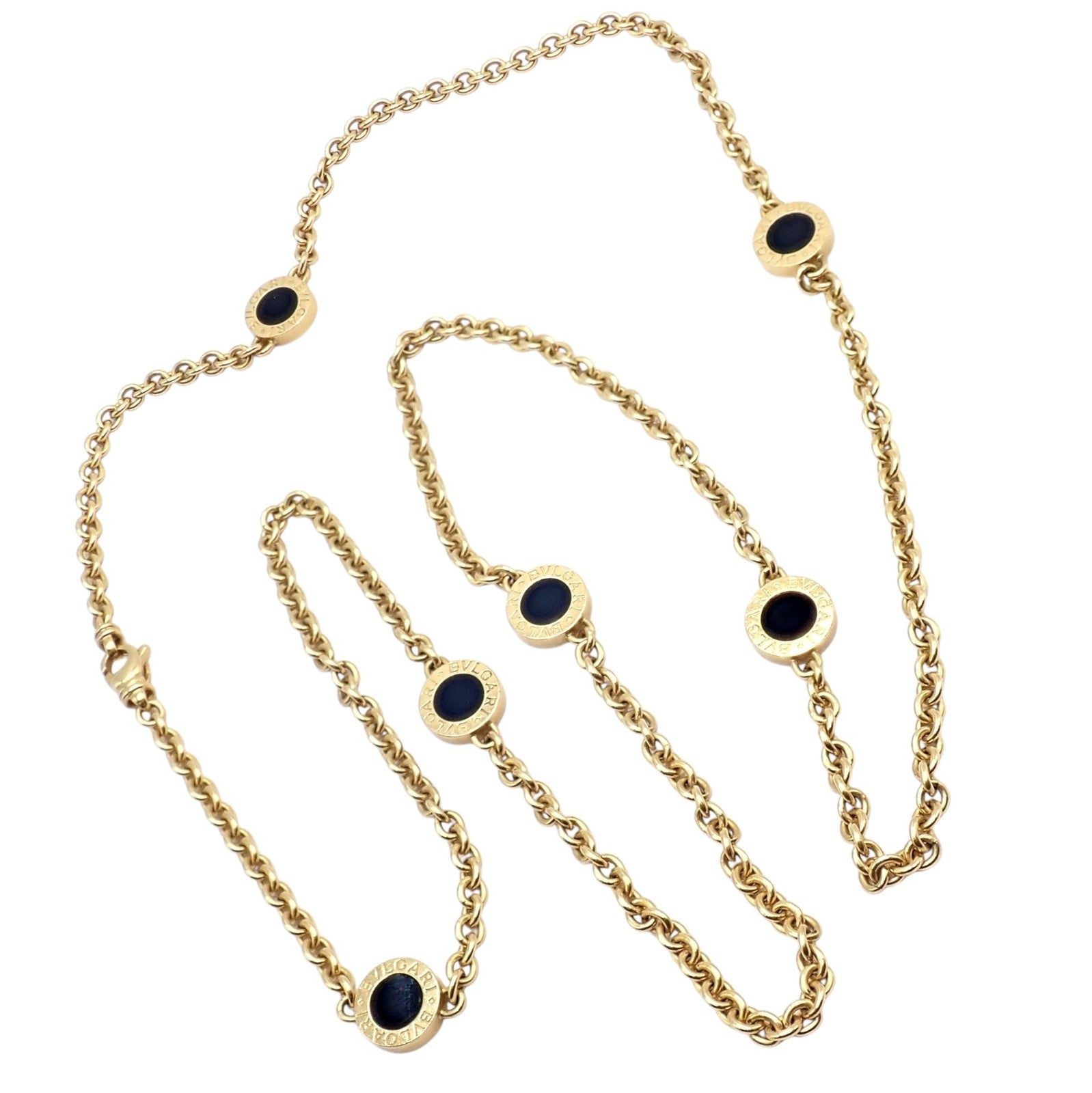 Authentic! Bvlgari Bulgari 18k Rose Gold Onyx 29.5" Long Signature Necklace | Fortrove