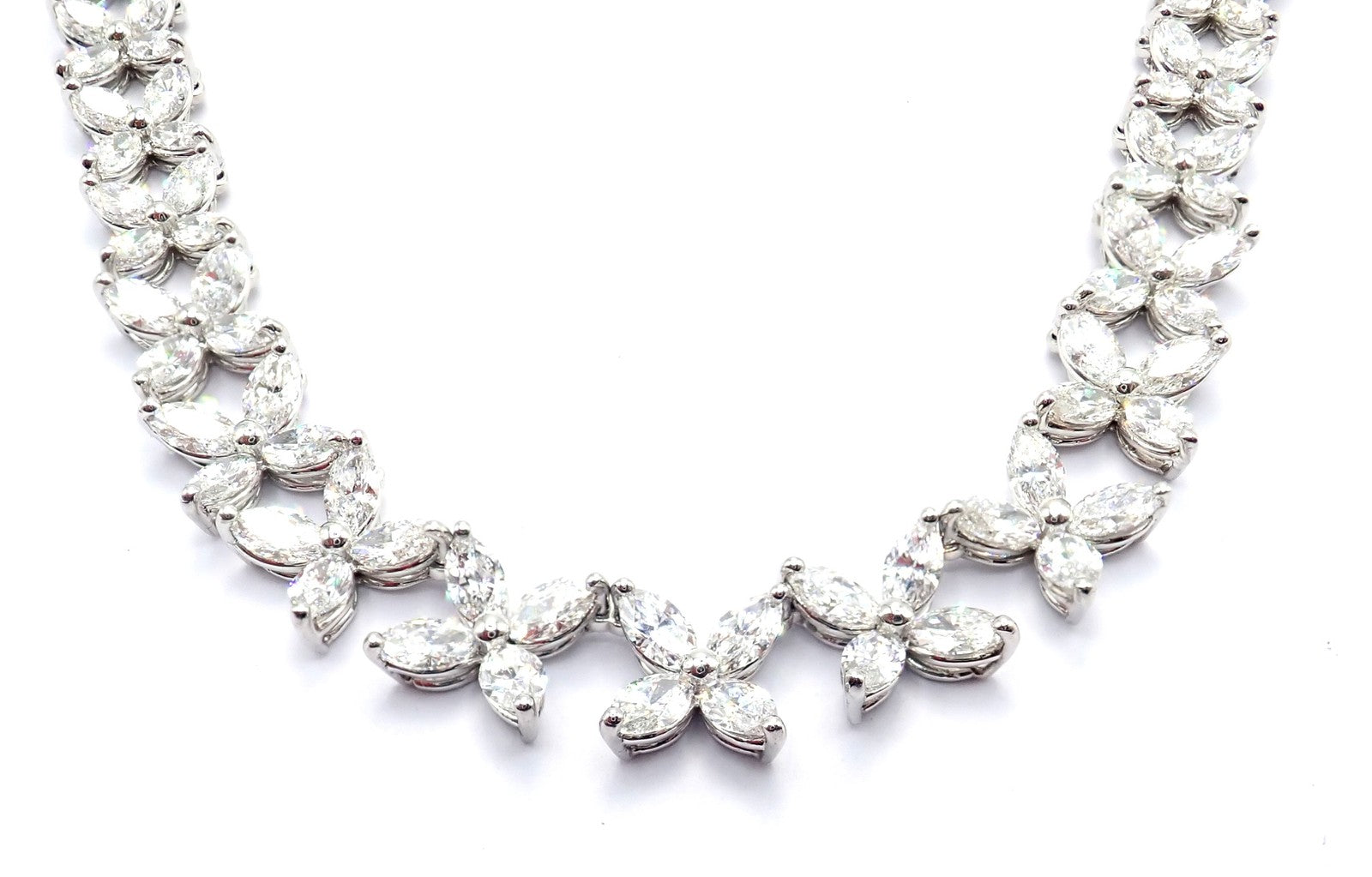 Authentic Tiffany & Co Victoria Platinum Graduated Marque Shape Diamond Necklace | Fortrove