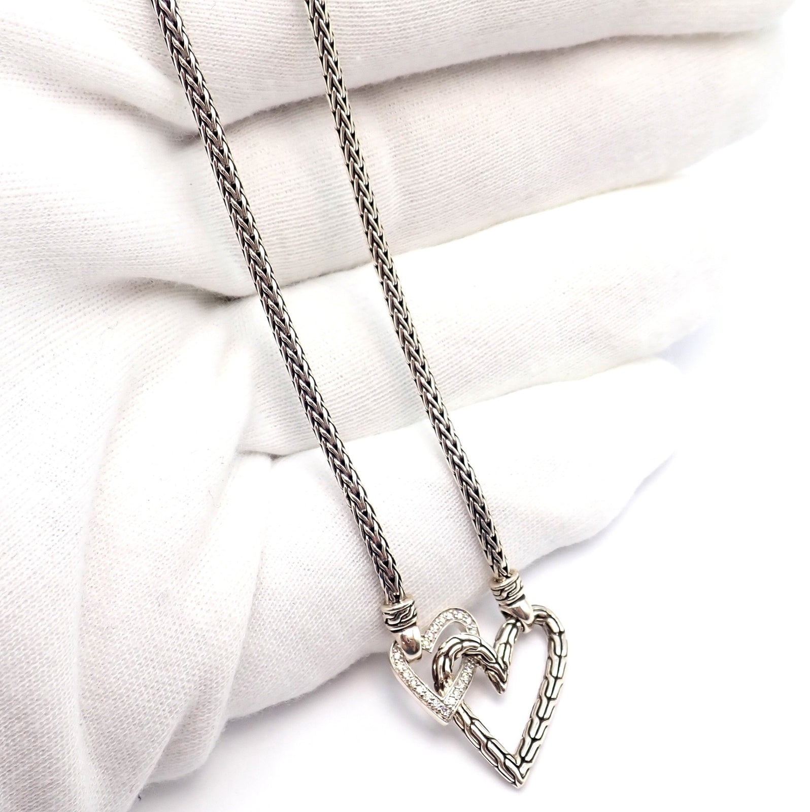 John Hardy Jewelry & Watches:Fine Jewelry:Necklaces & Pendants Authentic! John Hardy JH Silver Diamond Double Heart Manah Necklace