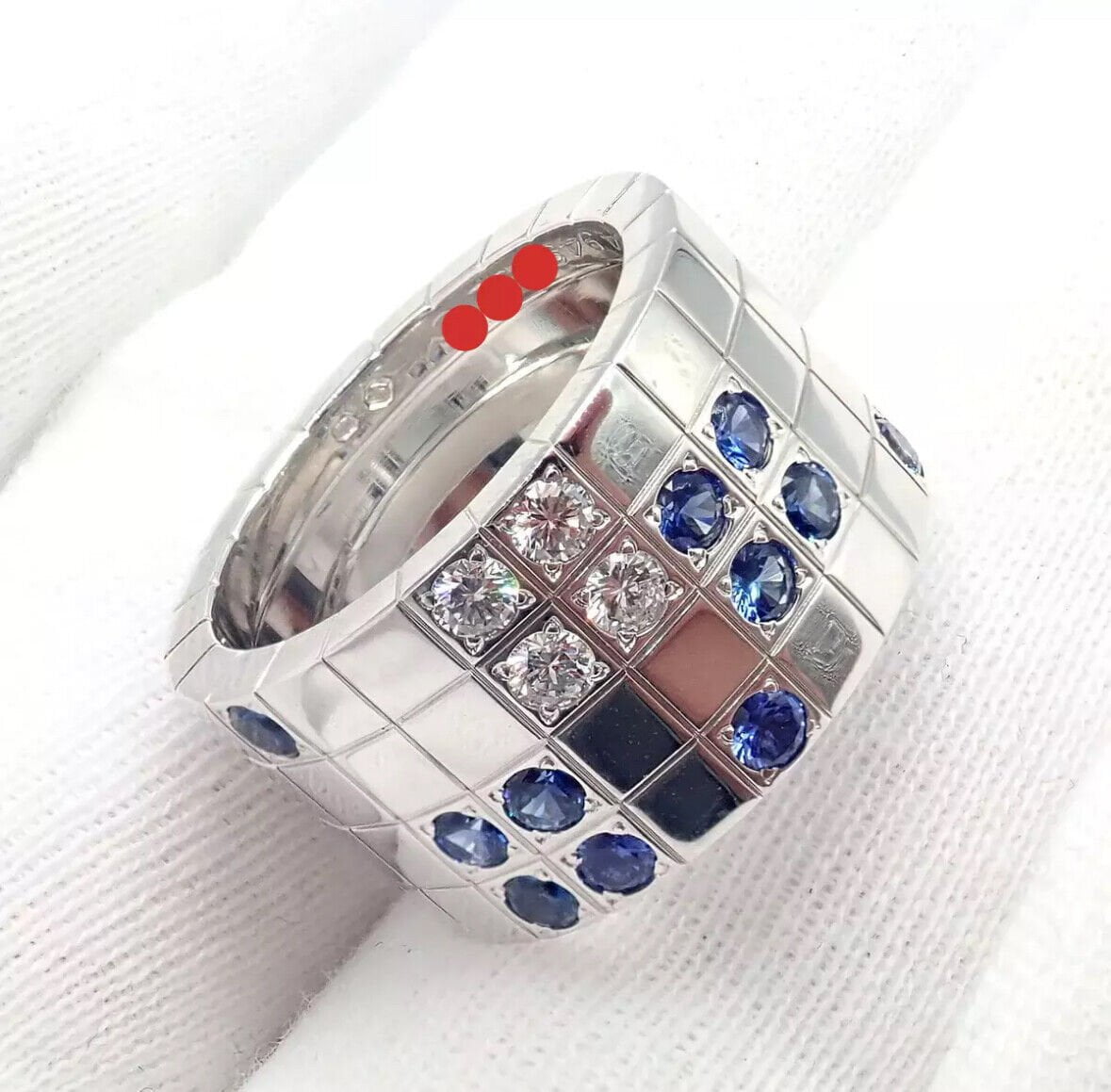 Cartier 18k White Gold Lanieres Diamond Blue Sapphire Wide Band Ring 53 6.5 | Fortrove