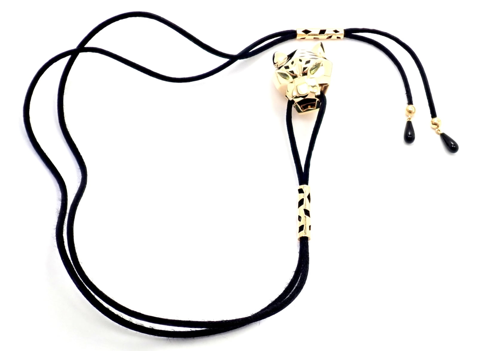 Cartier Jewelry & Watches:Fine Jewelry:Necklaces & Pendants Authentic Cartier Panther Panthere 18k Yellow Gold Peridot Lacquer Cord Necklace