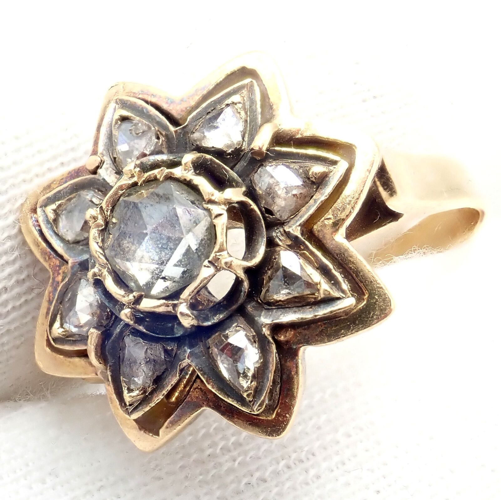 Vintage! Karl Faberge 18k Yellow Gold Rose Cut Diamond Flower Ring | Fortrove
