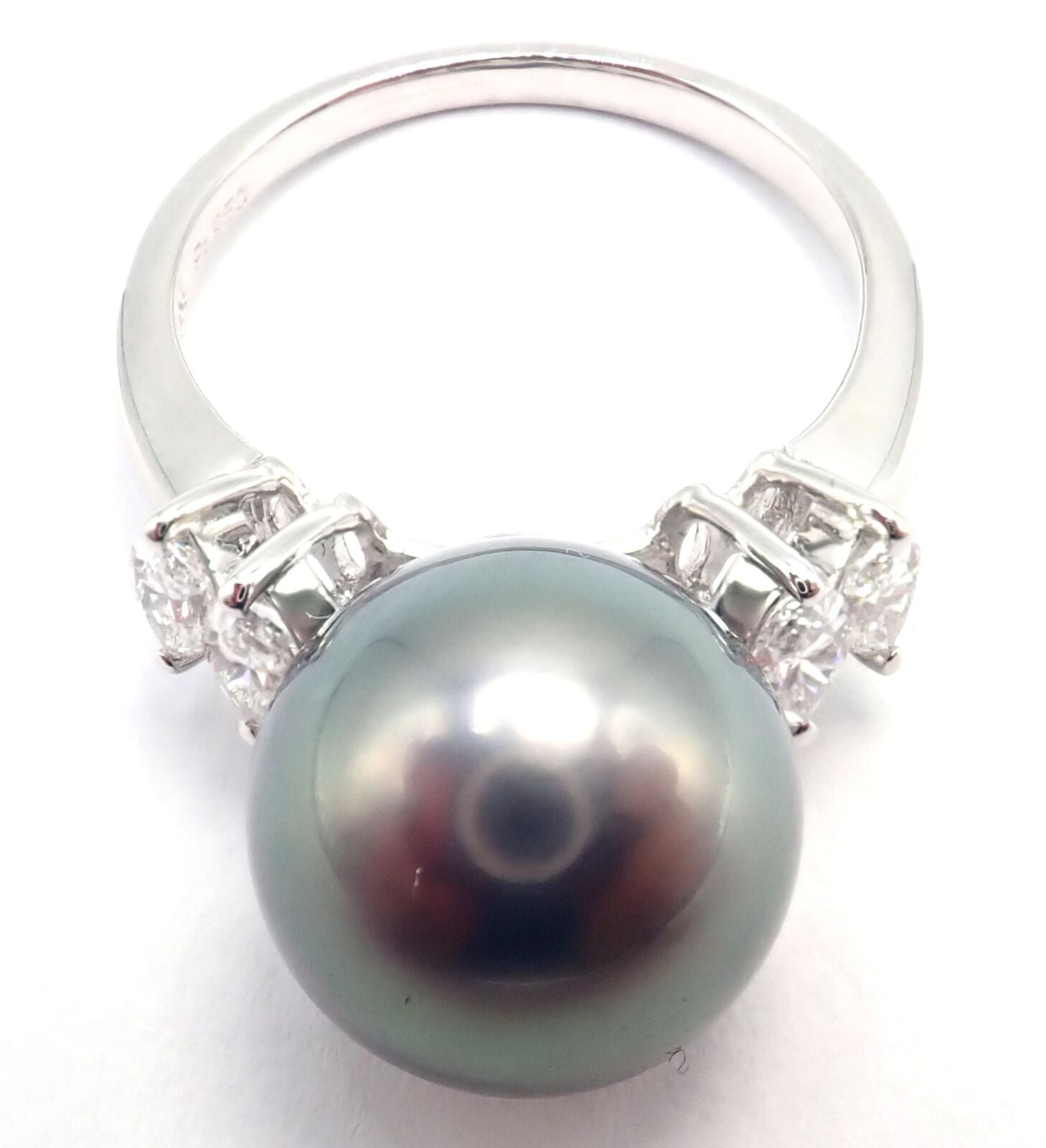 Authentic! Mikimoto Platinum Tahitian Pearl Diamond Ring | Fortrove