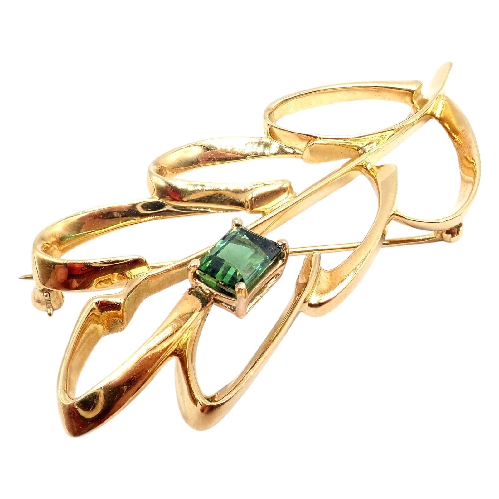 Vintage Tiffany & Co Paloma Picasso 18k Yellow Gold Green Tourmaline Leaf Brooch | Fortrove
