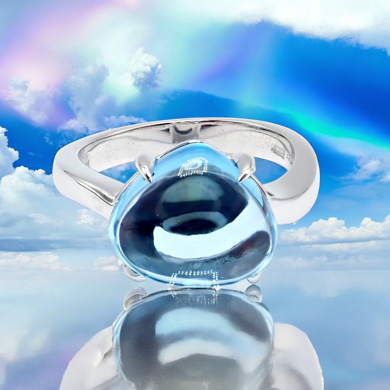 Authentic! Bulgari 18k Whtie Gold Mediterranean Eden Blue Topaz Ring Size 6 | Fortrove