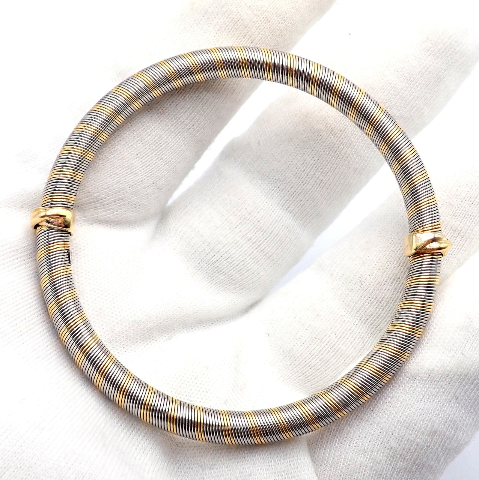 Authentic Vintage Cartier 18k Yellow Gold + Steel Bangle Trinity Bracelet | Fortrove