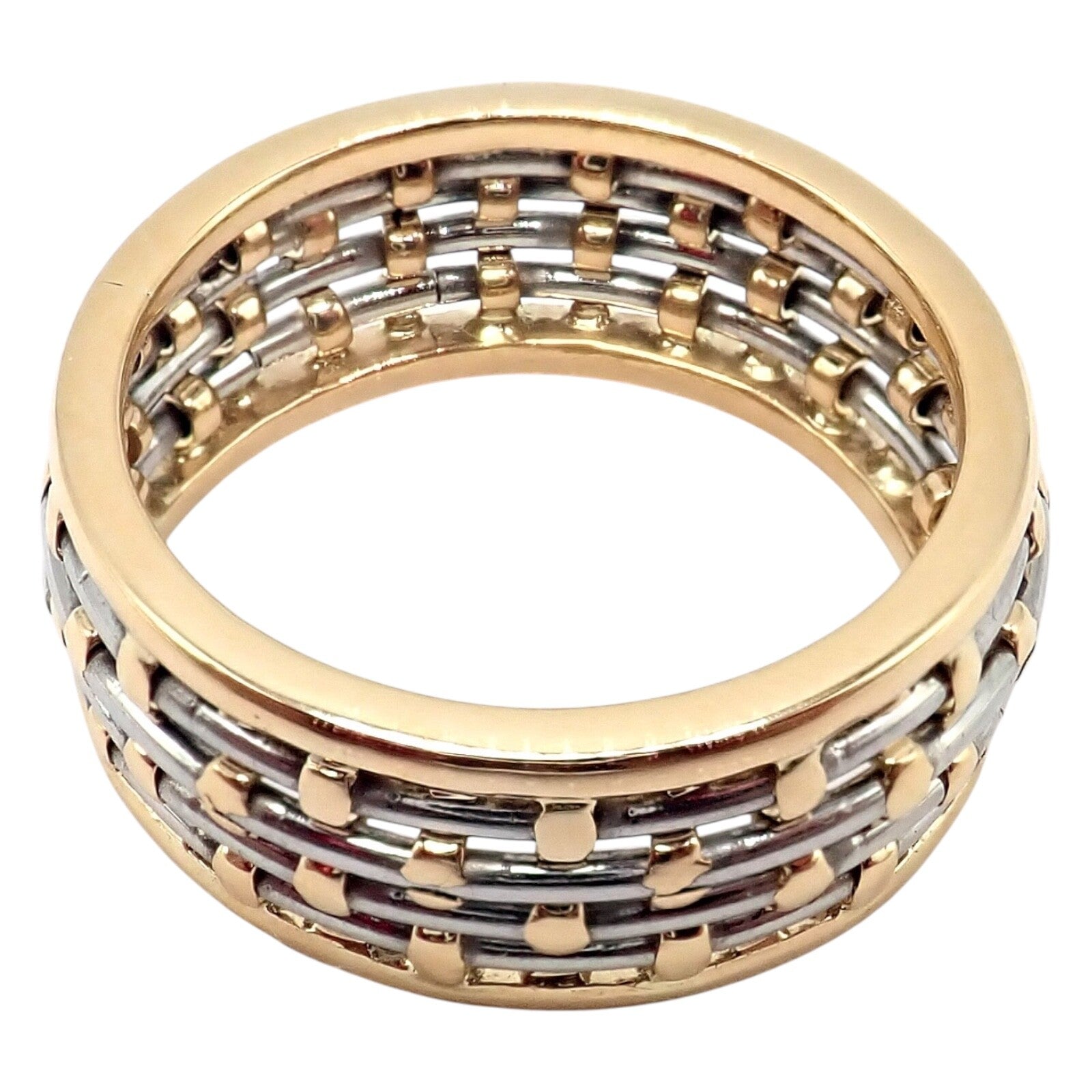 Authentic! Cartier 18k Yellow Gold + SS Basket Weave Ring + Earrings Set | Fortrove