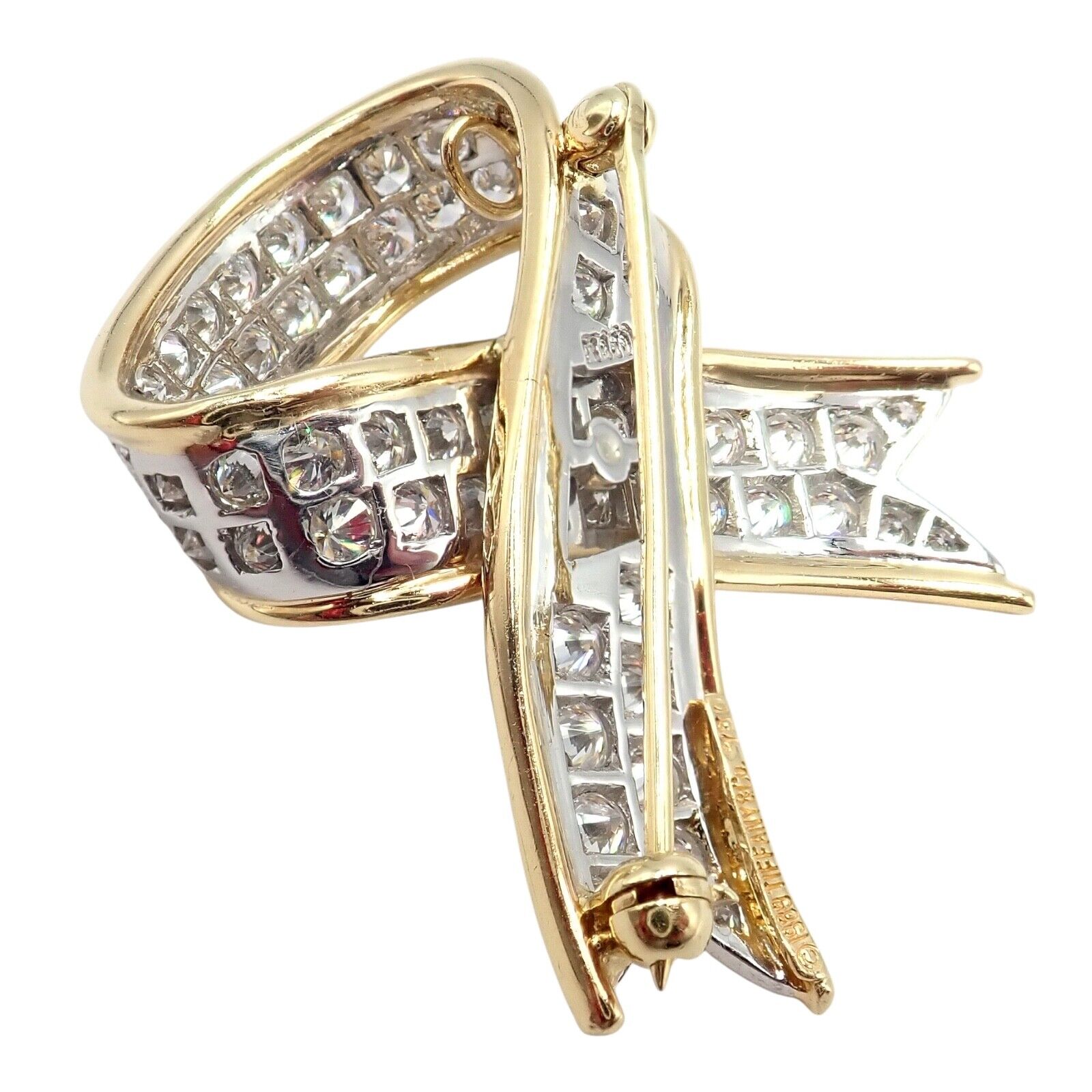 Vintage! Tiffany & Co 18k Yellow Gold Platinum Diamond Ribbon Bow Pin Brooch | Fortrove
