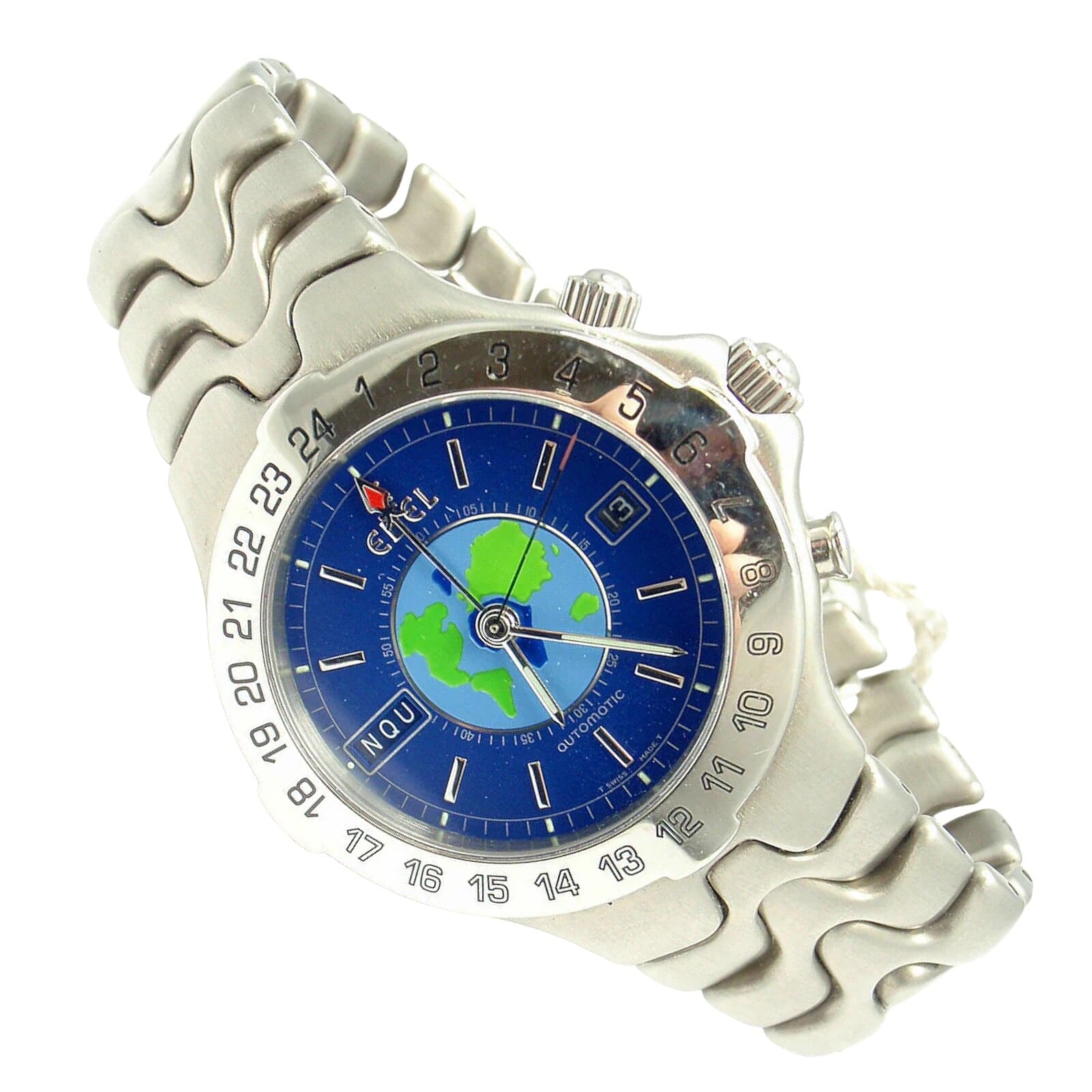 Sharp! Authentic Ebel Stainless Steel Blue Dial Sportwave World Time W