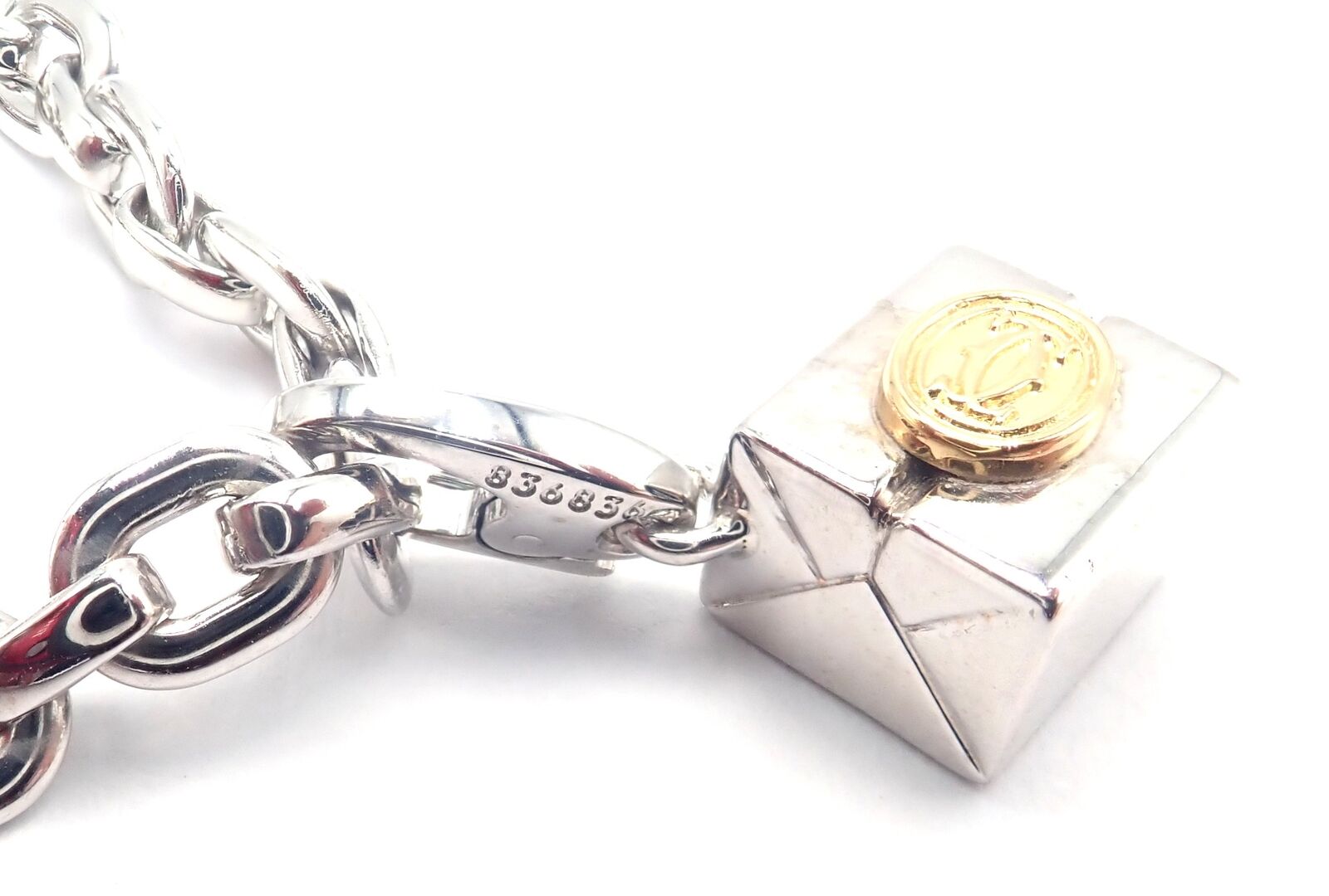 Authentic Cartier 18k White Gold 4 Charm Panther Airplane Love Box Link Bracelet | Fortrove