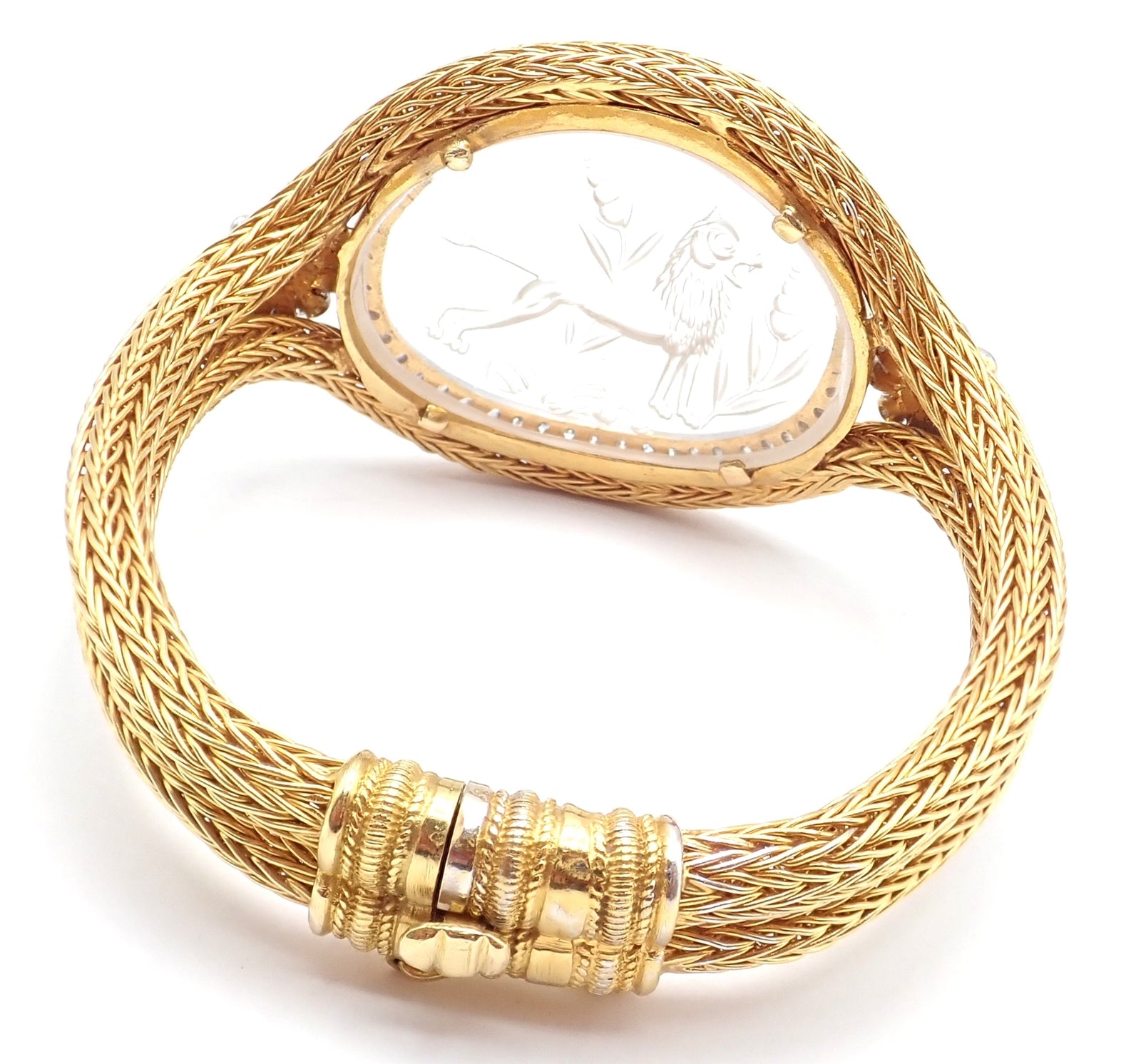 Authentic! Ilias Lalaounis 18k Yellow Gold Diamond Rock Crystal Bangle Bracelet | Fortrove