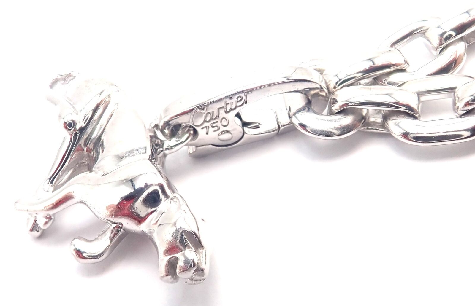 Authentic Cartier 18k White Gold 4 Charm Panther Airplane Love Box Link Bracelet | Fortrove