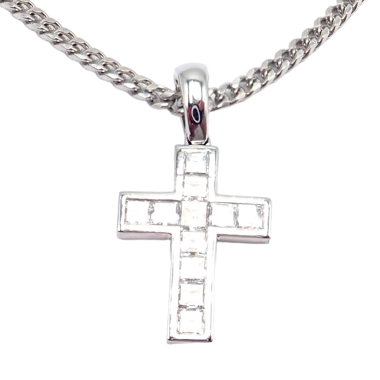 Authentic! Cartier 18k White Gold Diamond Cross Necklace | Fortrove