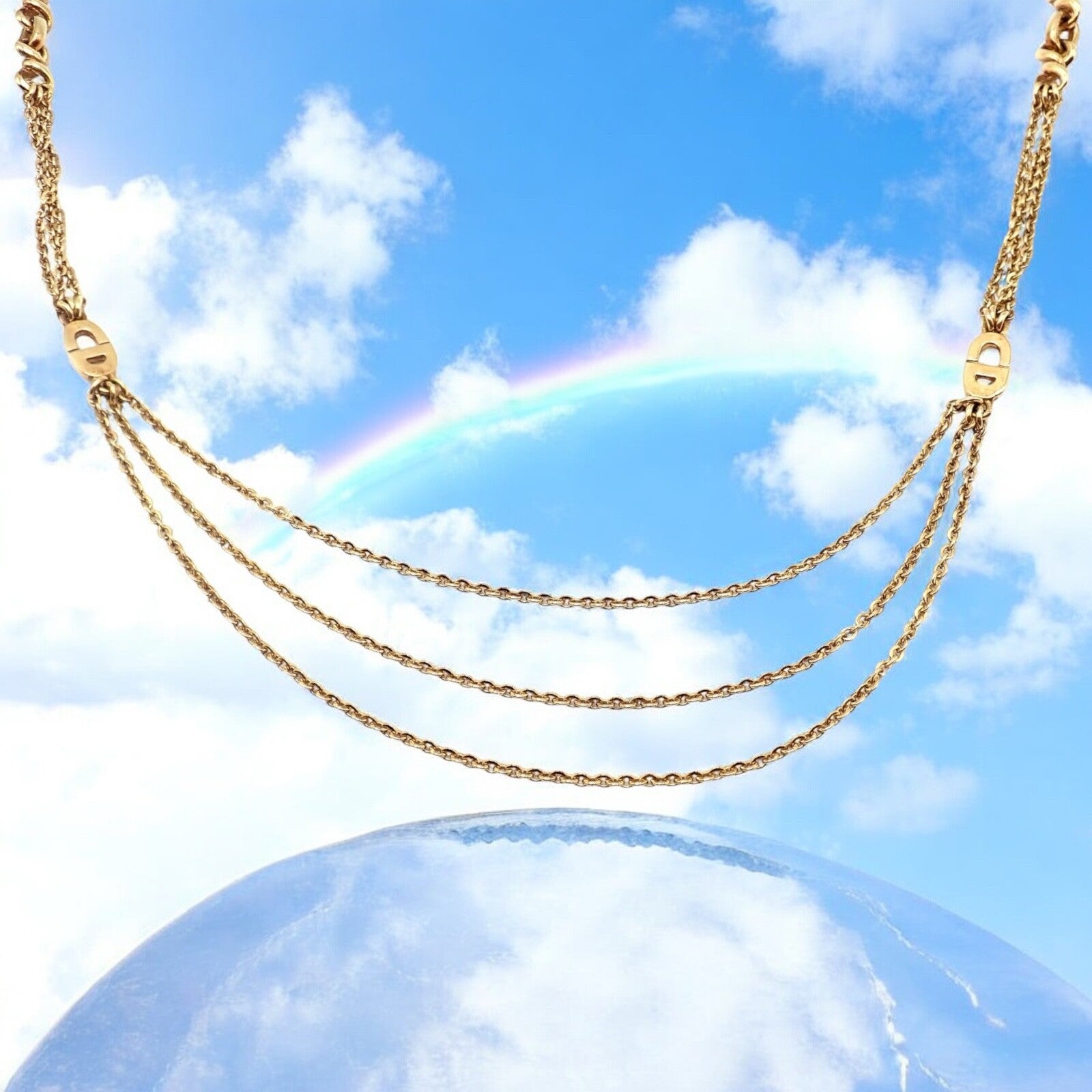 Vintage! Christian Dior Solid 18k Gold CD Three Strand 28" Long Necklace Germany | Fortrove