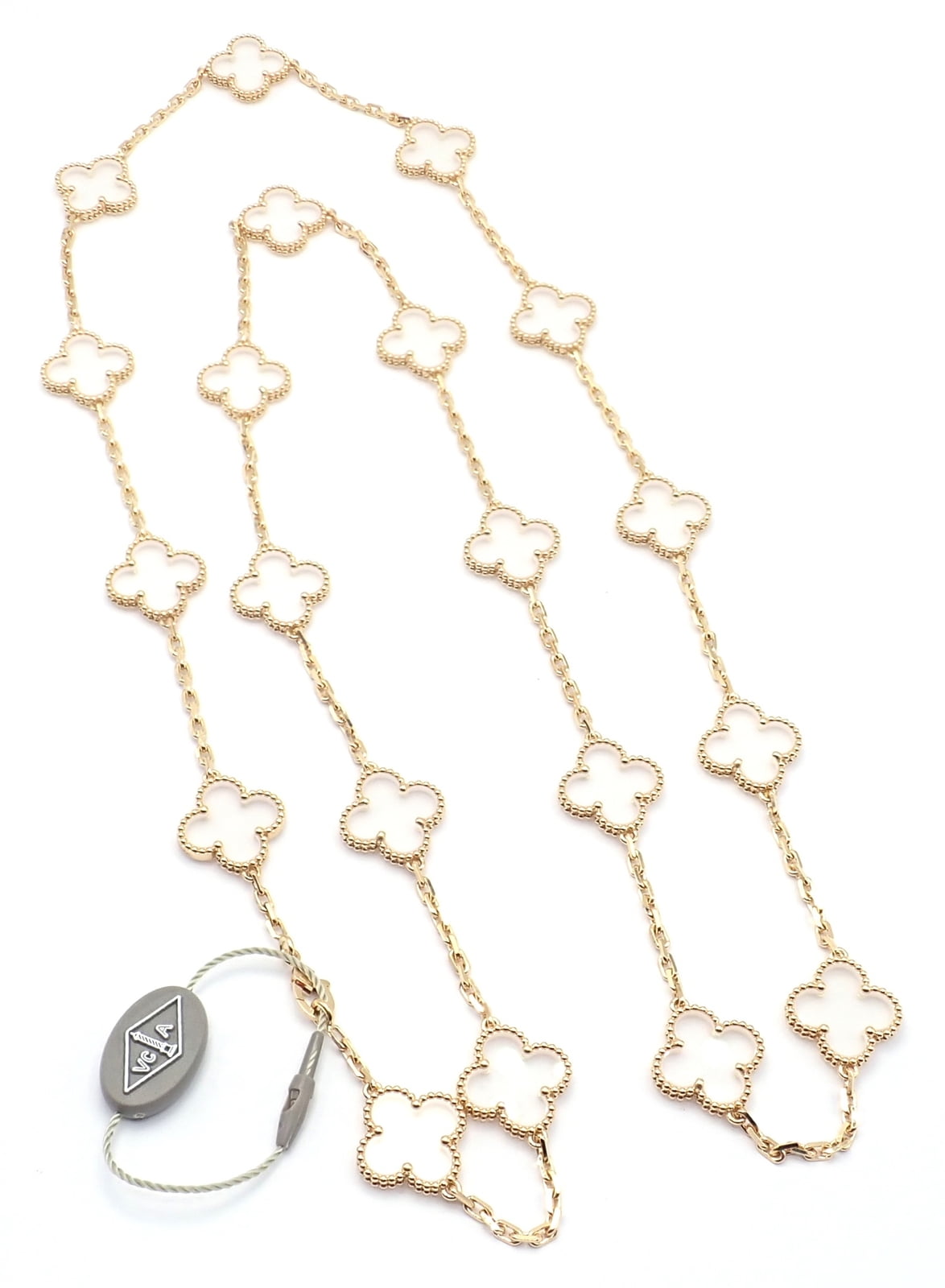 Van Cleef & Arpels Jewelry & Watches:Fine Jewelry:Necklaces & Pendants Van Cleef & Arpels 18k Yellow Gold 20 Motif Alhambra Rock Crystal Necklace Cert