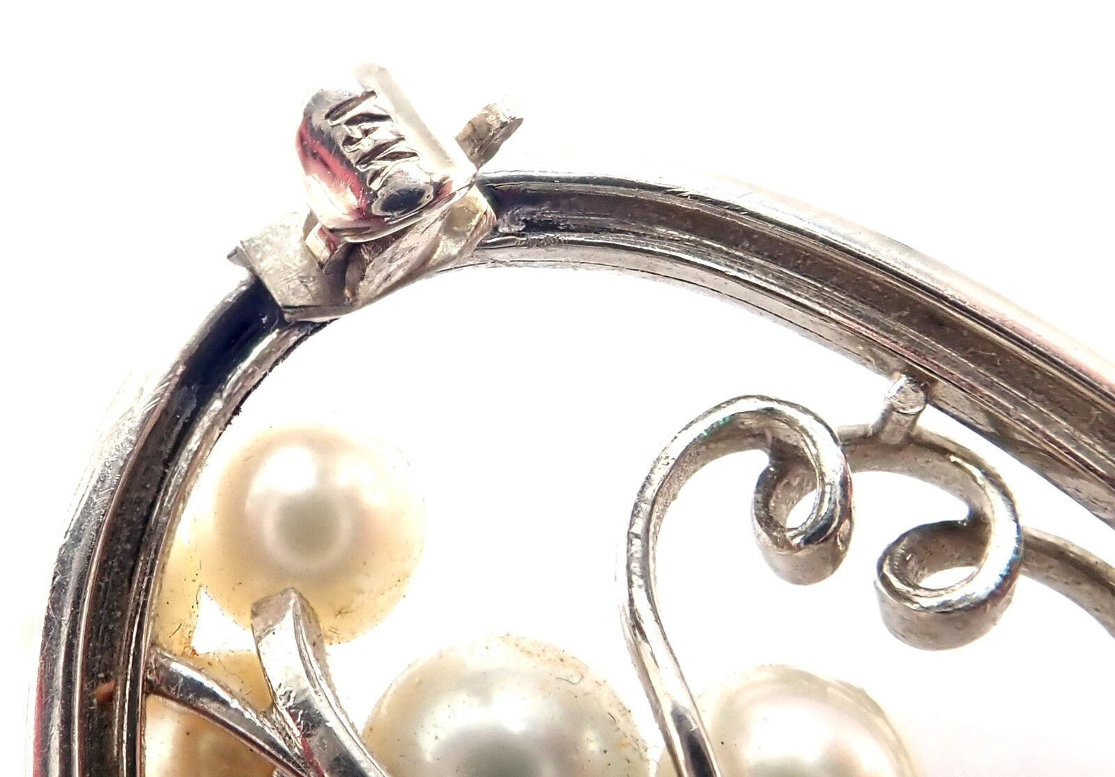 Vintage! Authentic Mikimoto 14k White Gold Diamond Pearl Brooch Pin | Fortrove