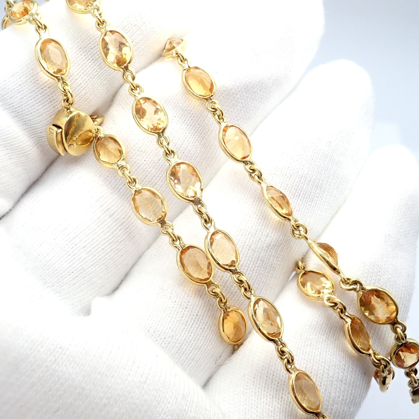 Rare! Authentic Laura Munder 18k Yellow Gold Citrine Long 24" Necklace | Fortrove