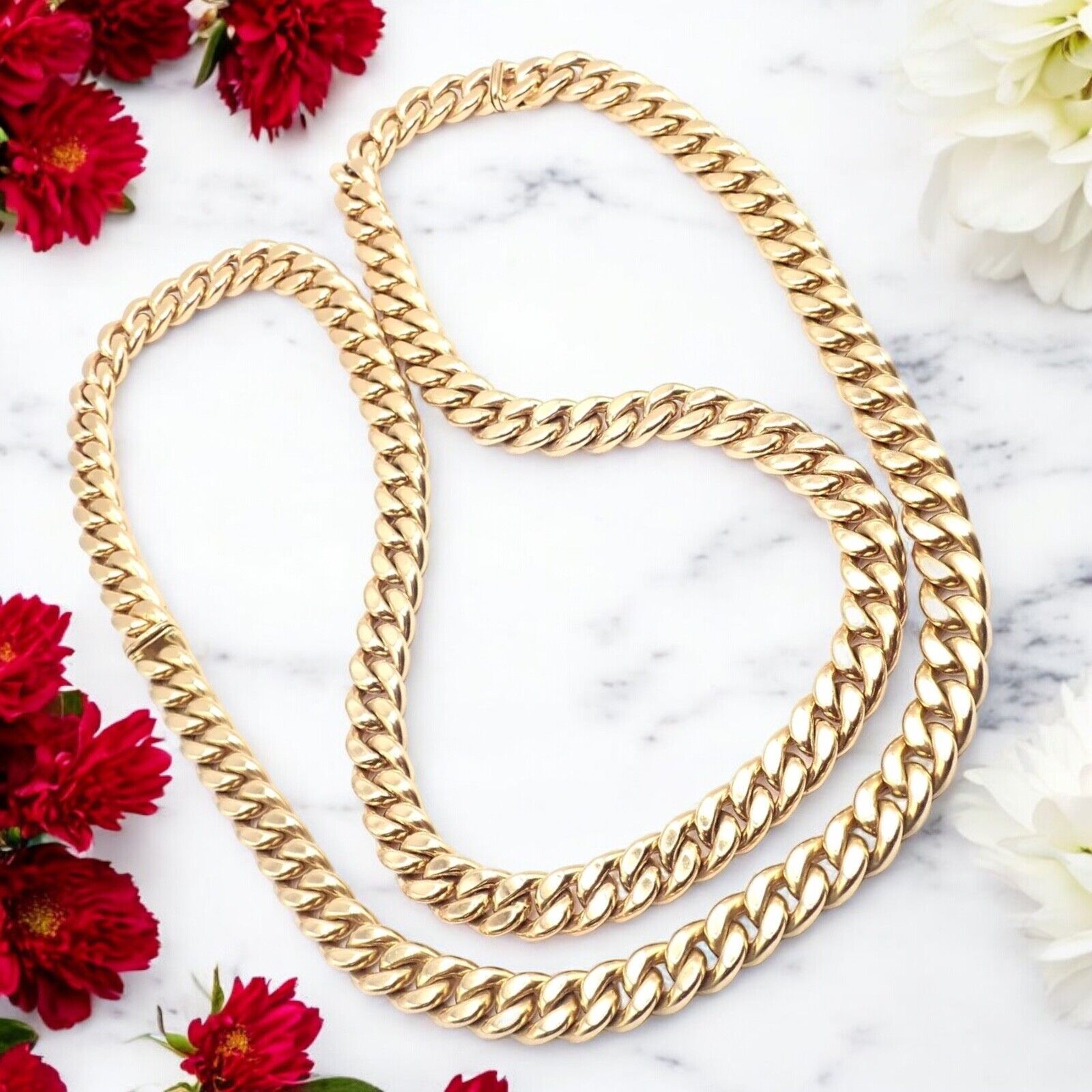 Rare! Authentic Bvlgari Bulgari 18k Yellow Gold Set Two Curb Link Long Necklace | Fortrove