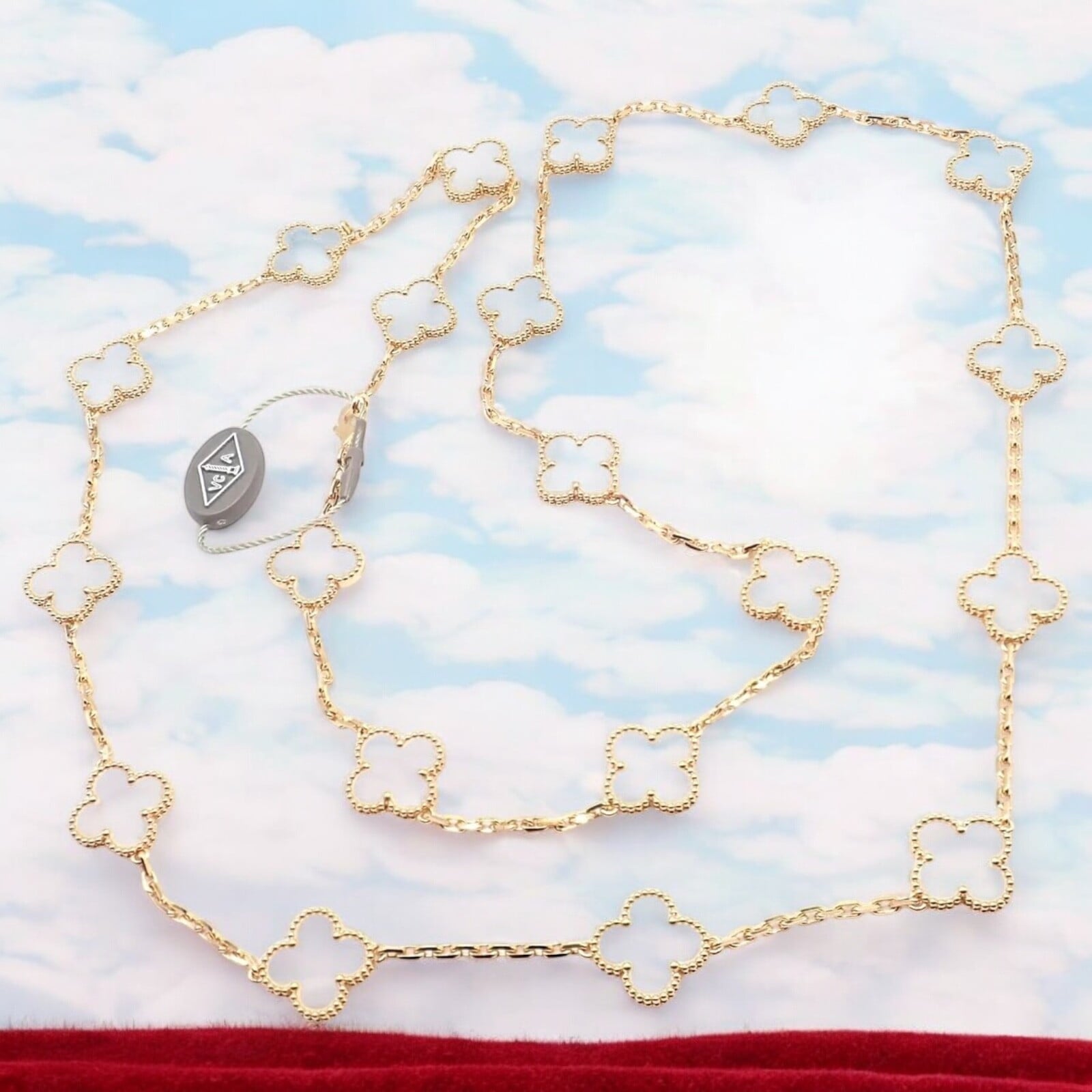 Van Cleef & Arpels Jewelry & Watches:Fine Jewelry:Necklaces & Pendants Van Cleef & Arpels 18k Yellow Gold 20 Motif Alhambra Rock Crystal Necklace Cert