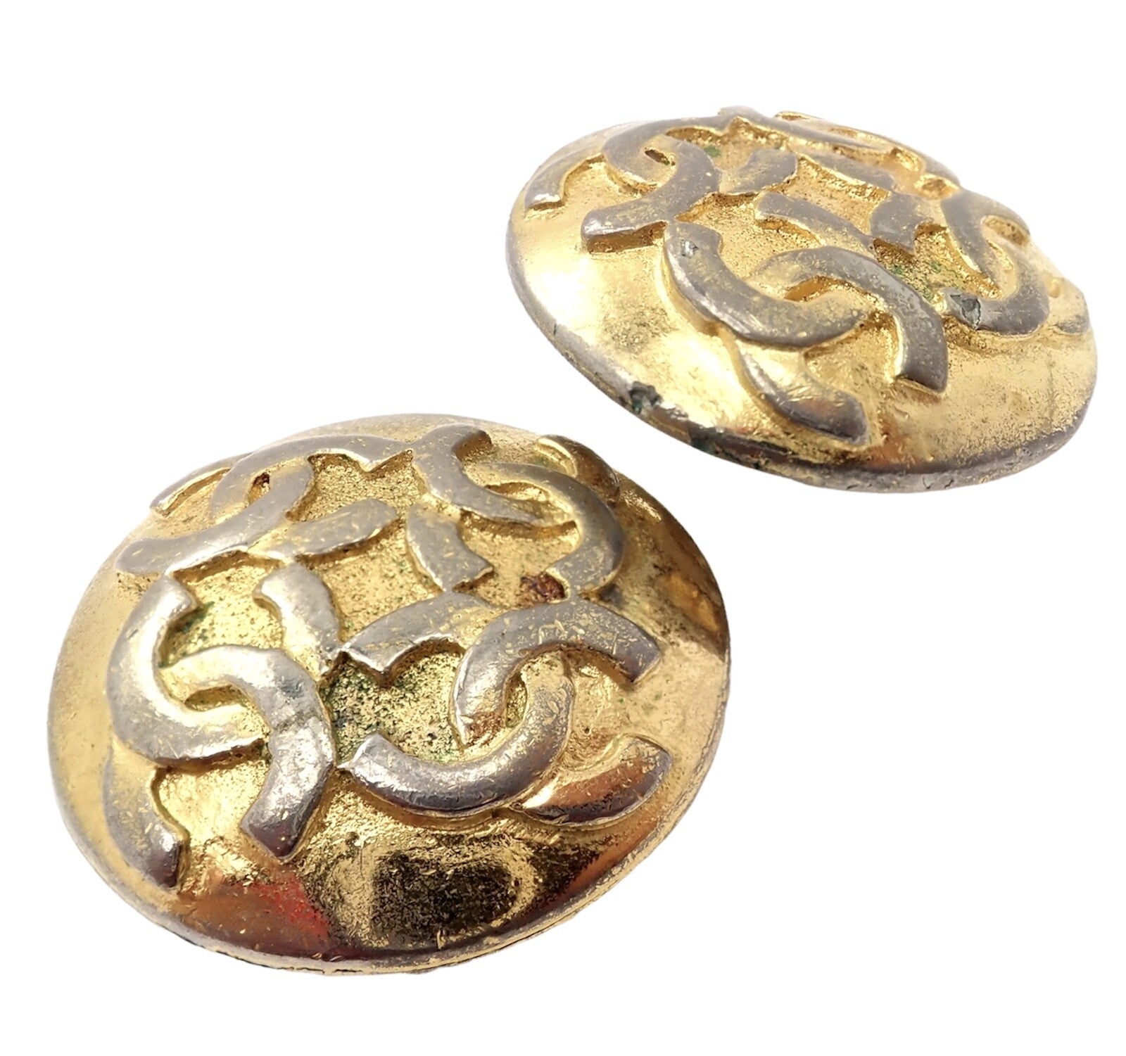 Rare! Vintage Chanel Paris France CC Logos Button Earrings Early 1980's | Fortrove