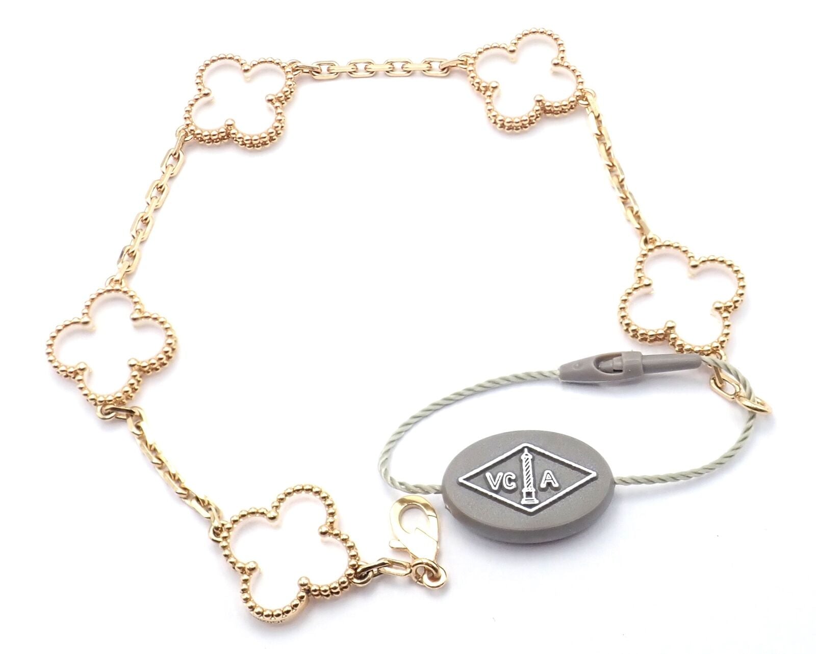 Van Cleef & Arpels 18k Yellow Gold 5 Motif Alhambra Rock Crystal Bracelet Cert | Fortrove