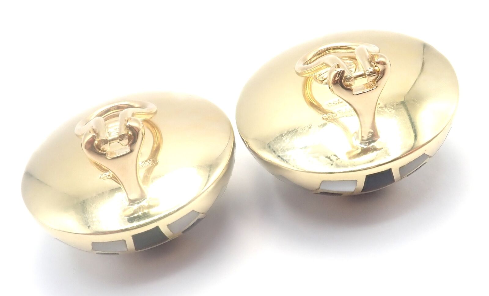 Tiffany & Co Cummings 18k Gold Mother of Pearl Black Jade Checkerboard Earrings | Fortrove