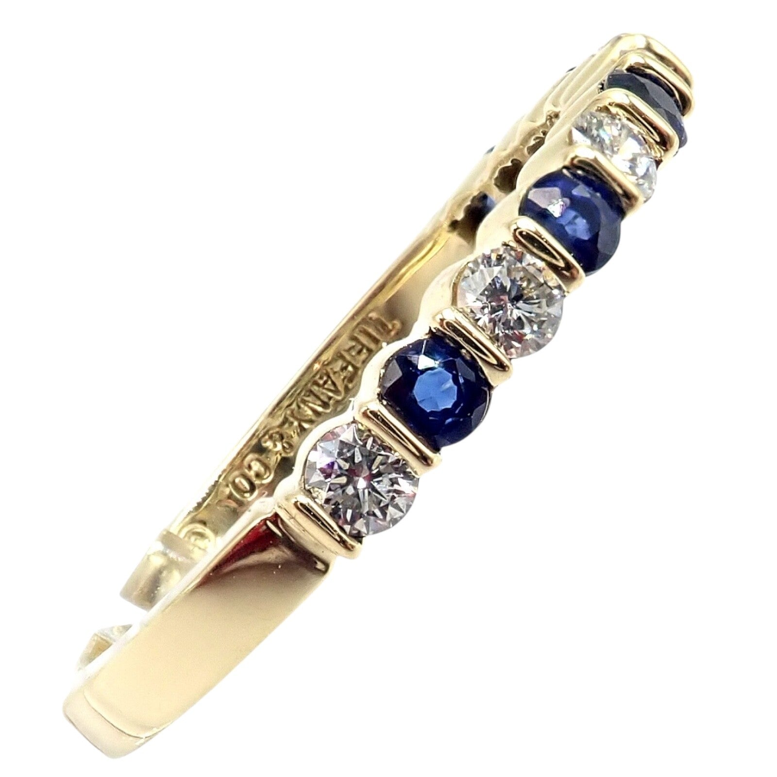 Vintage! Authentic Tiffany & Co 18k Yellow Gold Diamond Sapphire Band Ring sz 7 | Fortrove