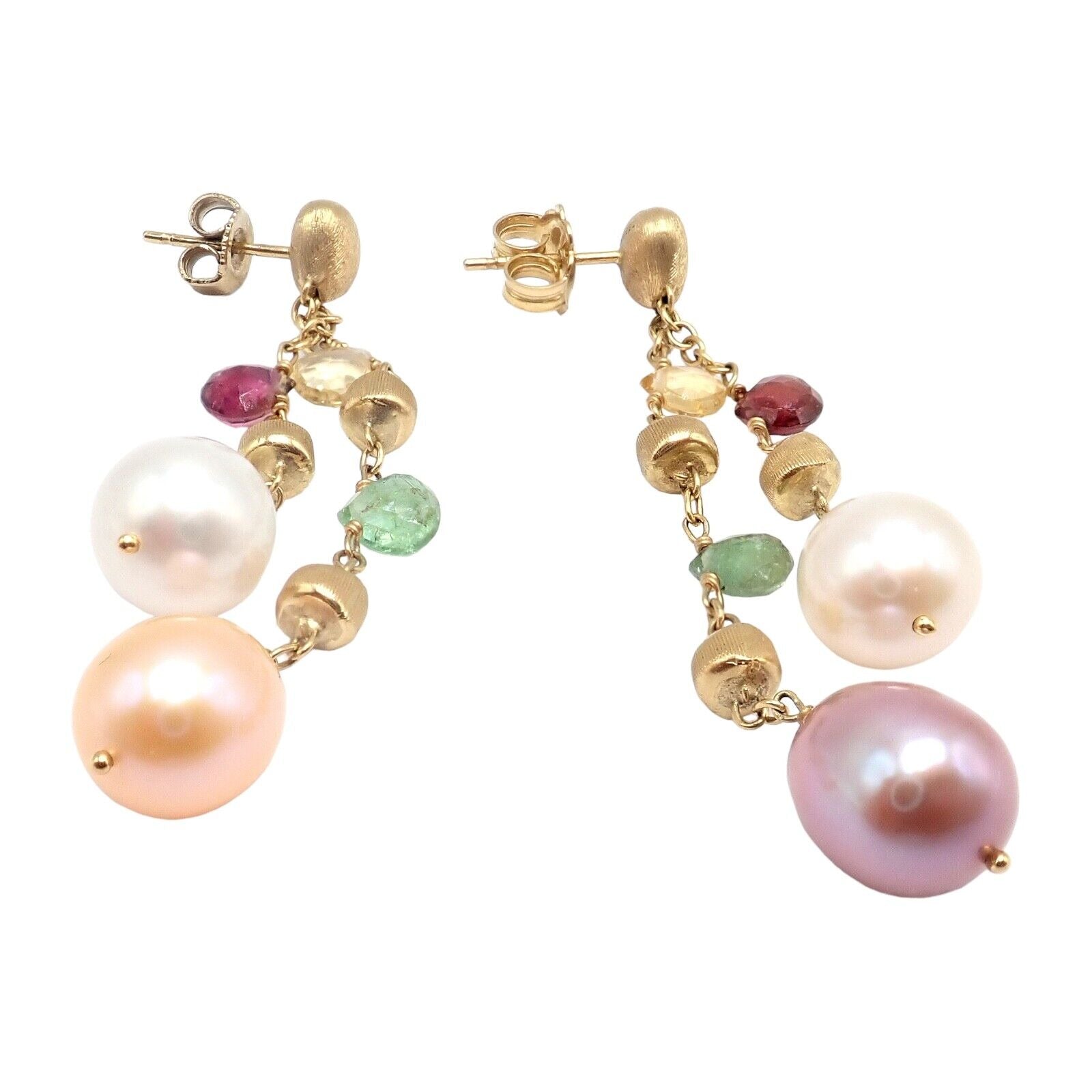 Authentic! Marco Bicego 18k Yellow Gold Paradise Multicolor Gems Pearl Earrings | Fortrove