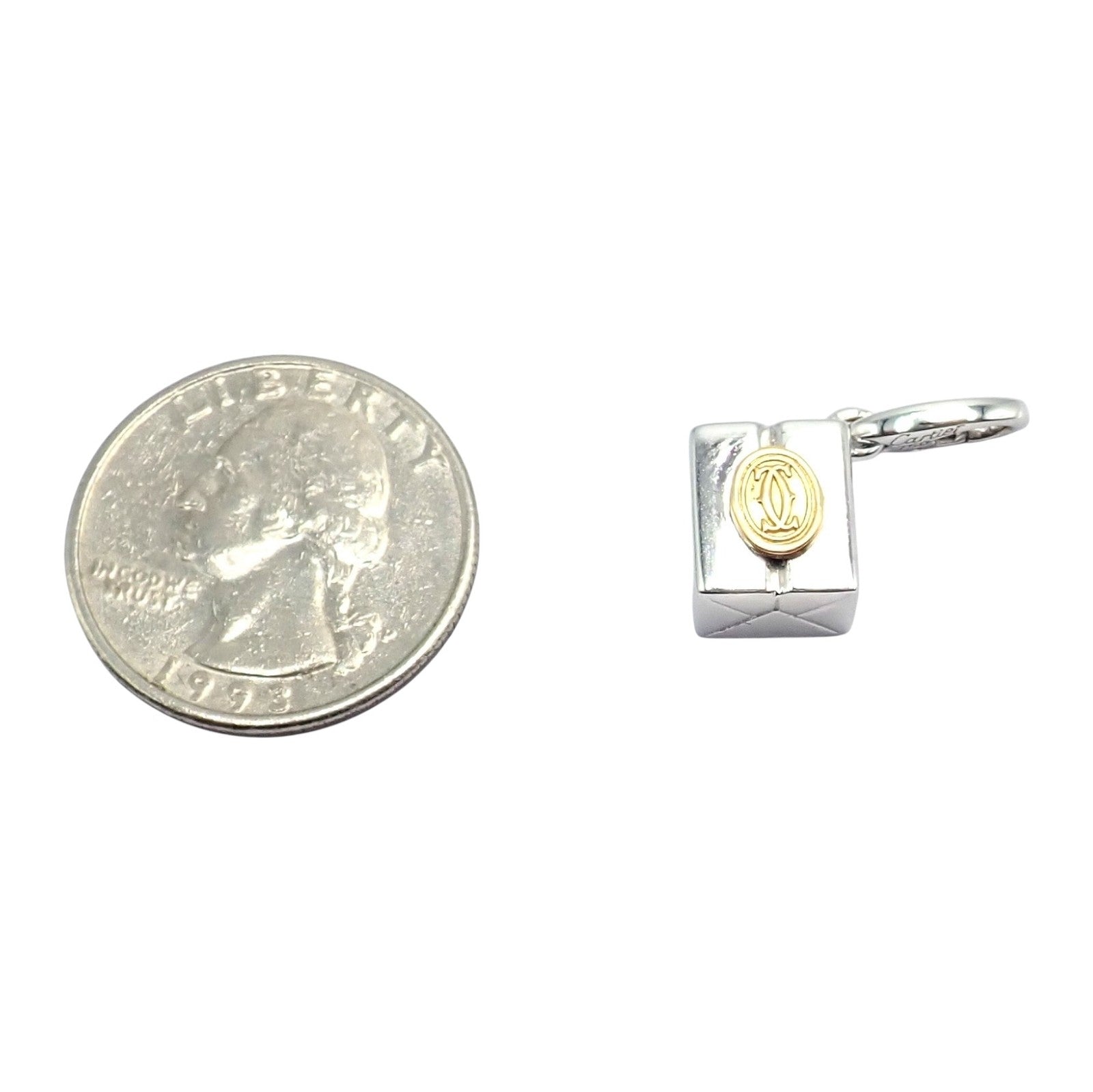 Authentic! Vintage Cartier 18k Yellow White Gold Gift Box Double C Charm Pendant | Fortrove
