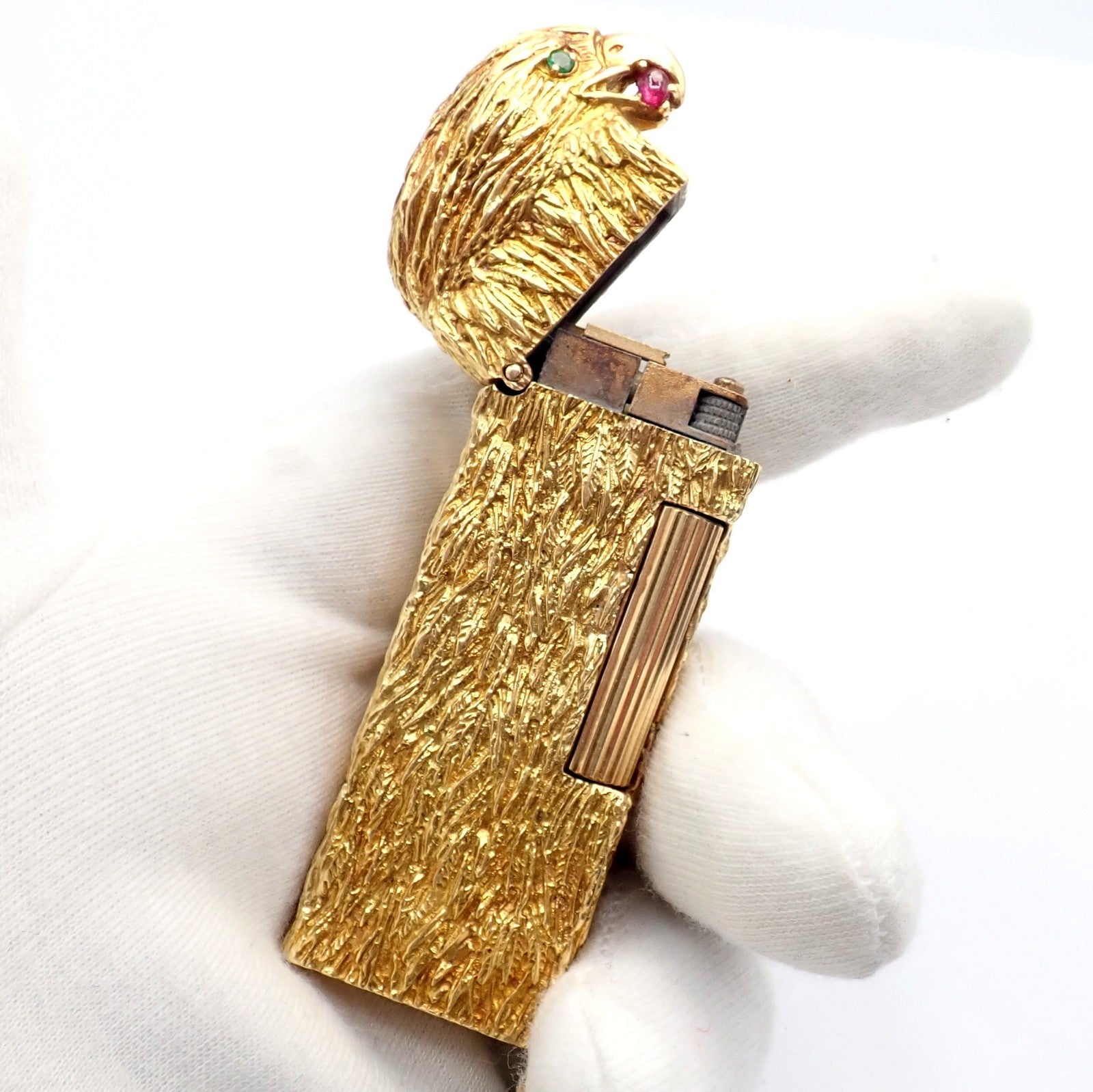Dunhill Collectibles:Tobacciana:Lighters:Dunhill Vintage Dunhill 18k Yellow Gold Ruby Emerald Eagle Rollagas Lighter 1950's