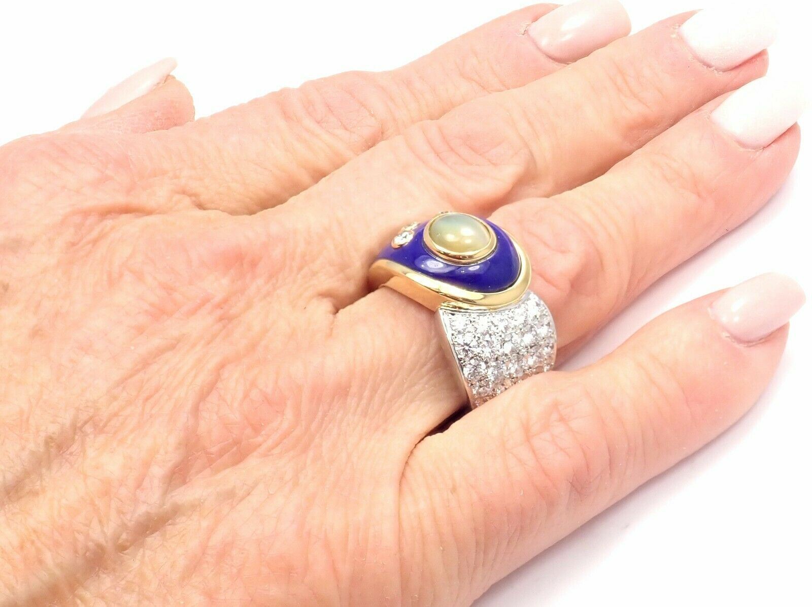 Mikimoto Jewelry & Watches:Fine Jewelry:Rings Rare! Authentic Mikimoto Platinum & 18k Gold Diamond Cats Eye Enamel Band Ring