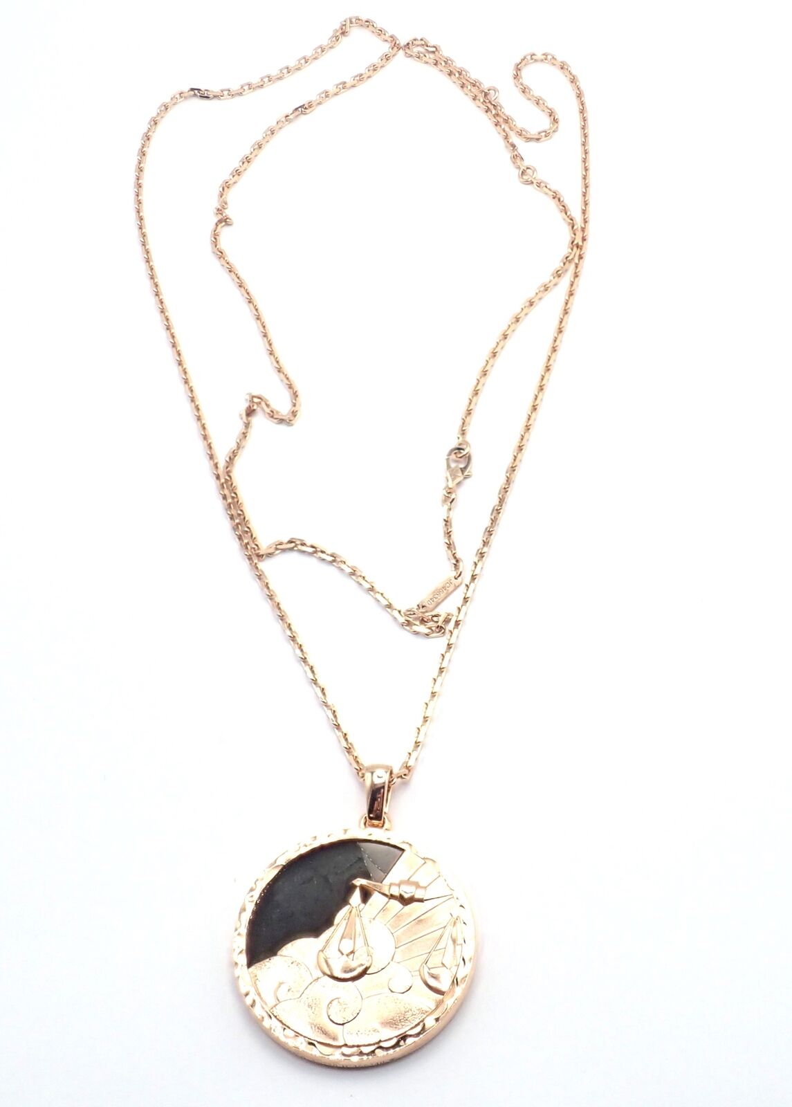 Van Cleef & Arpels Zodiaque18k Rose Gold Libra Pendant Obsidian Necklace Cert. | Fortrove
