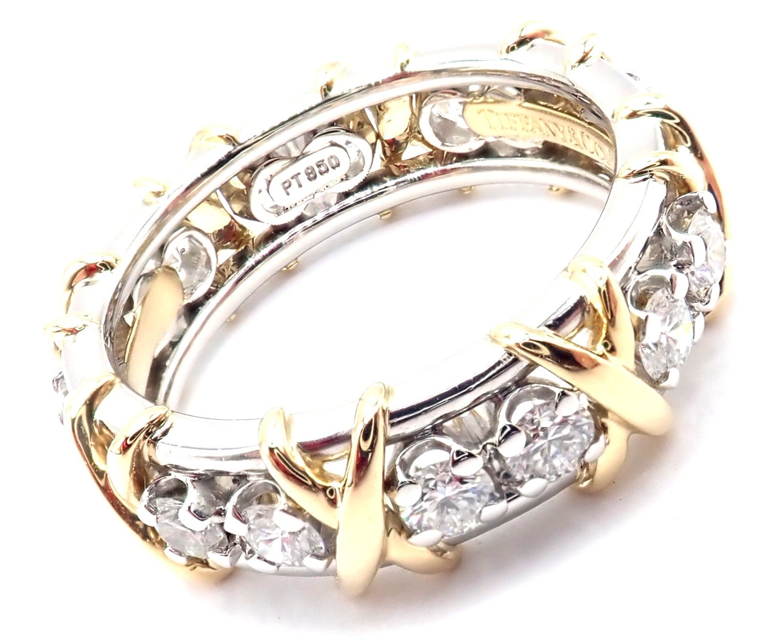 Tiffany & Co Schlumberger 18k Gold Platinum 16 Stone Diamond Band Ring Size 6 | Fortrove