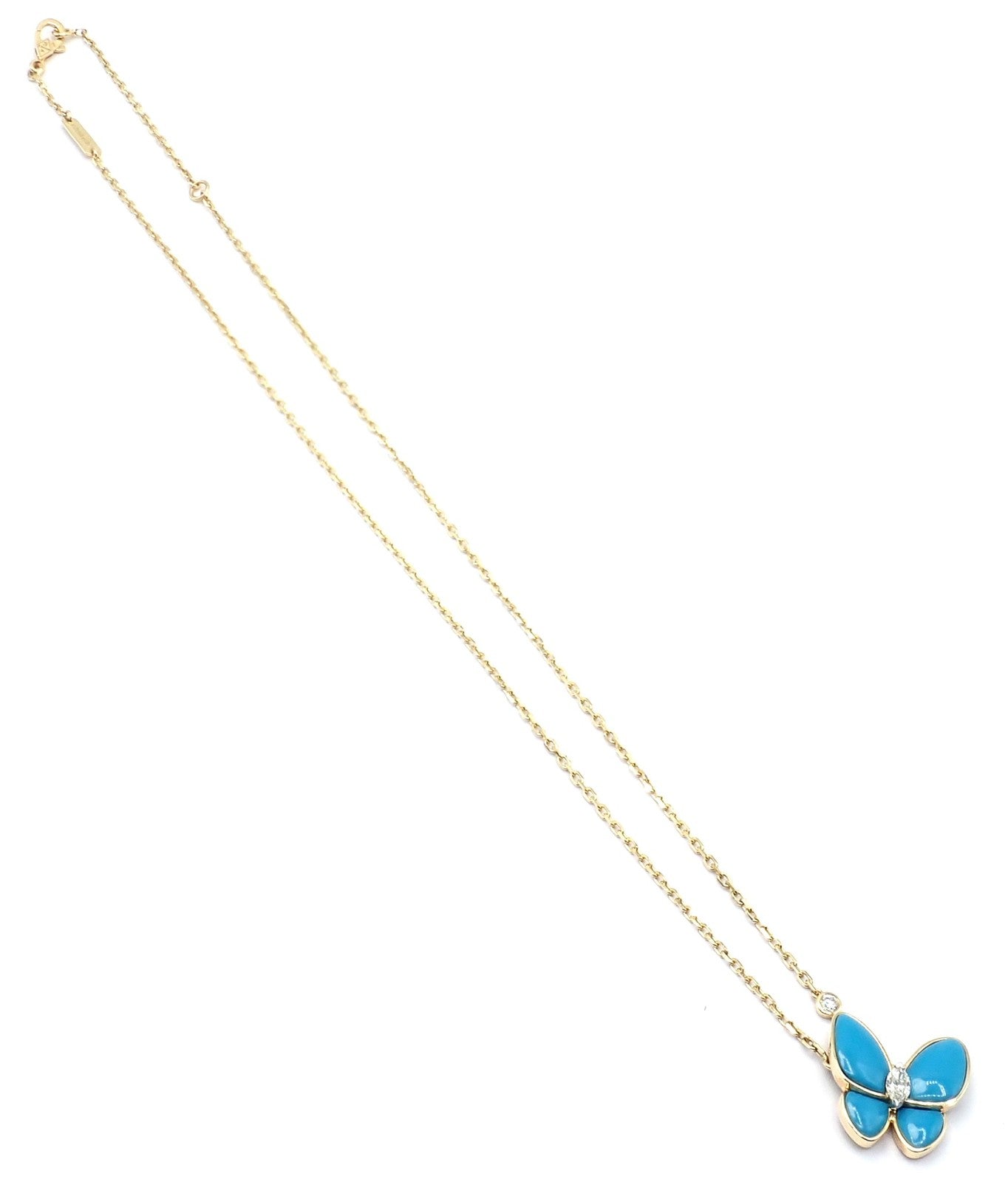 Van Cleef & Arpels 18k Gold Diamond Turquoise Butterfly Pendant Necklace Cert. | Fortrove