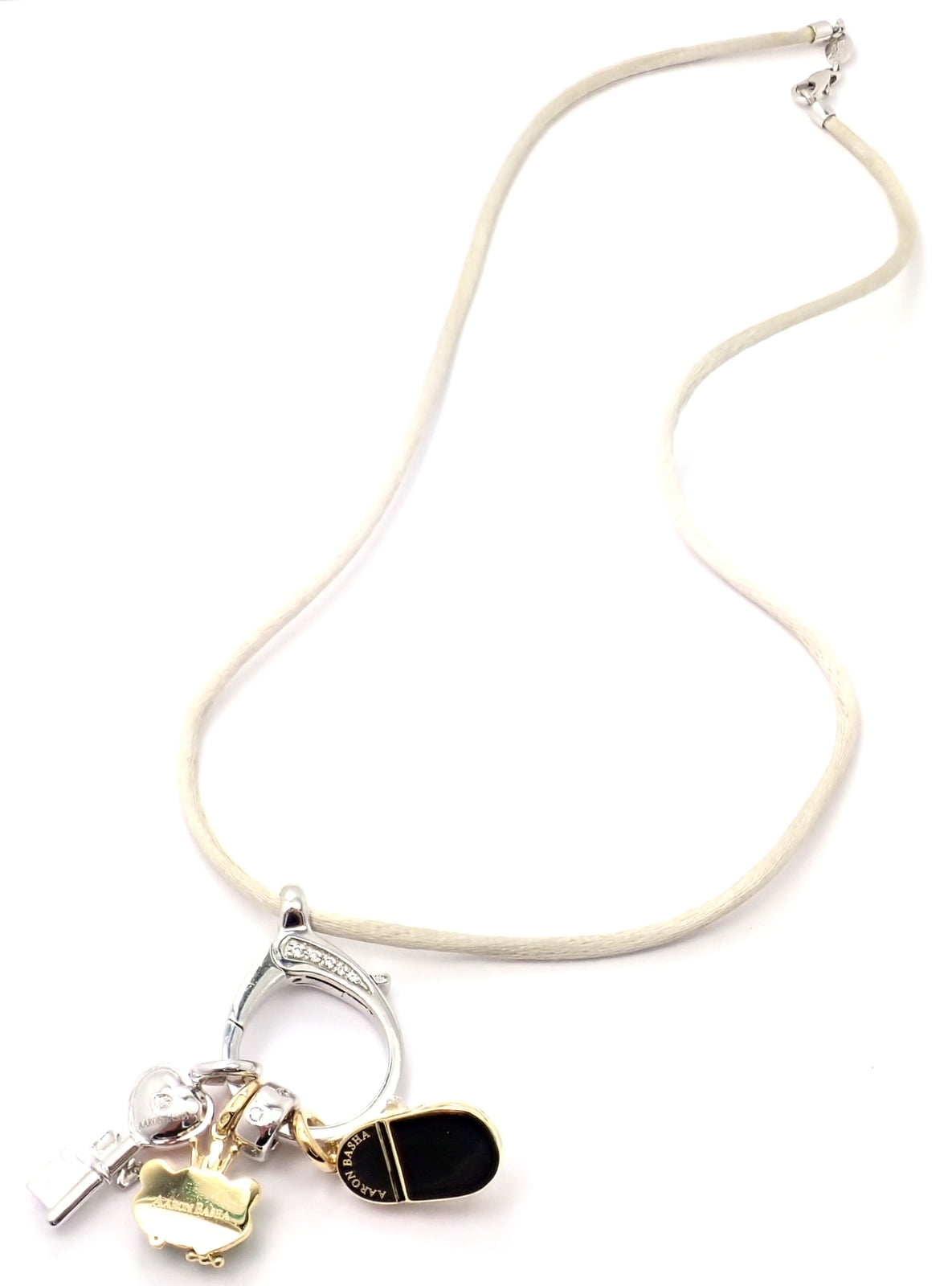Aaron Basha Jewelry & Watches:Fine Jewelry:Necklaces & Pendants Authentic! Aaron Basha 18k White Gold Diamond Enhancer 3 Charms Spacer Necklace