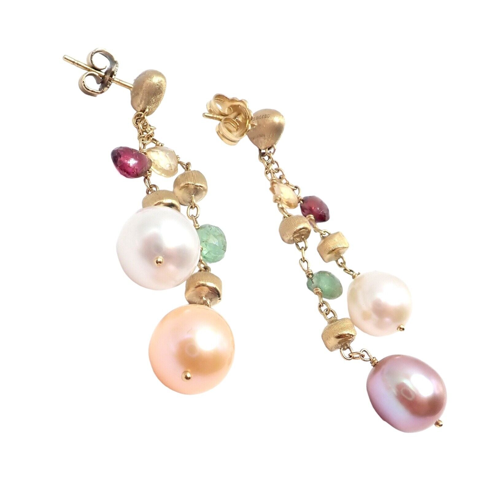 Authentic! Marco Bicego 18k Yellow Gold Paradise Multicolor Gems Pearl Earrings | Fortrove