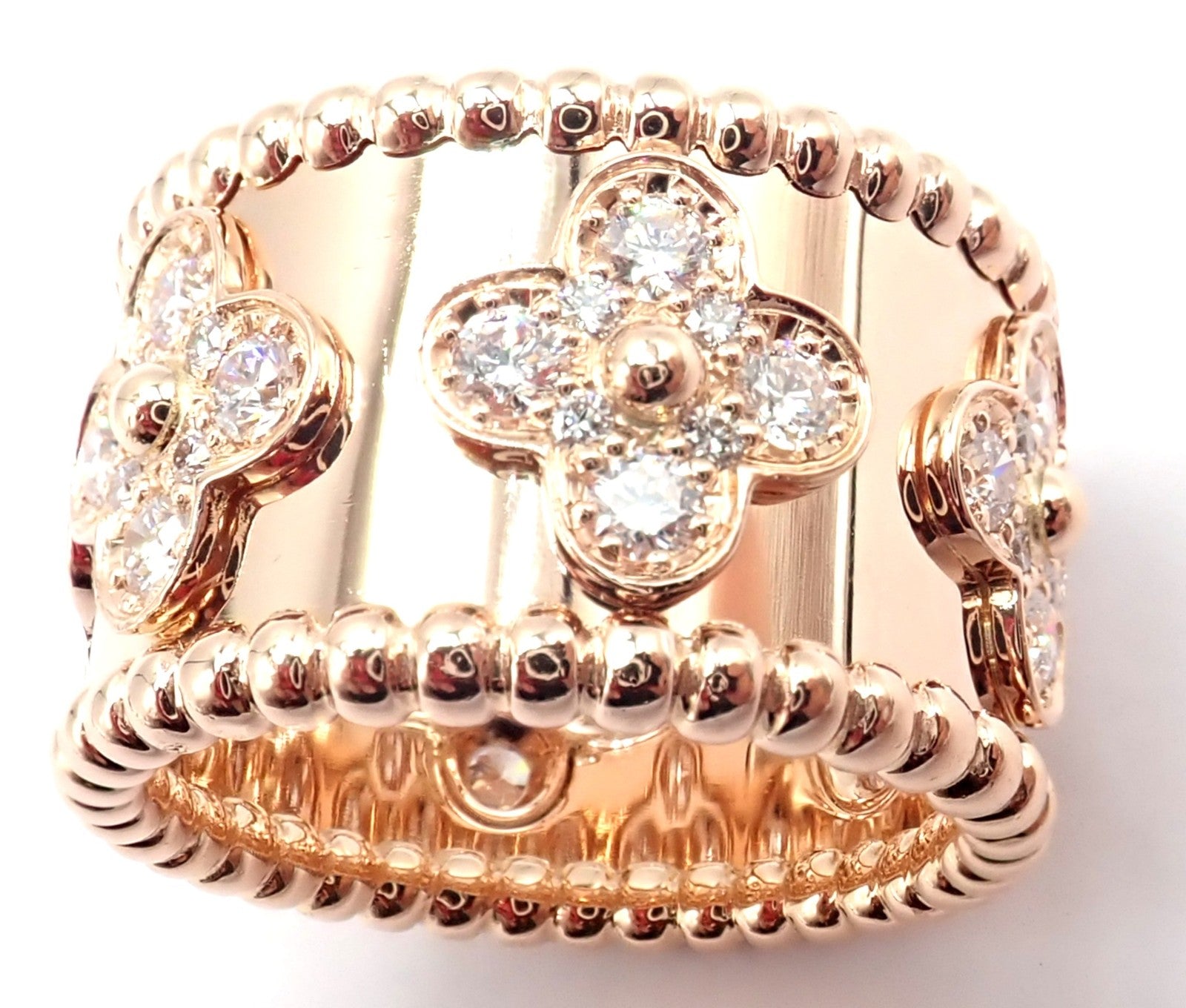 Van Cleef & Arpels Jewelry & Watches:Fine Jewelry:Rings Authentic! Van Cleef & Arpels 18k Rose Gold Diamond Clovers Band Ring Size 50