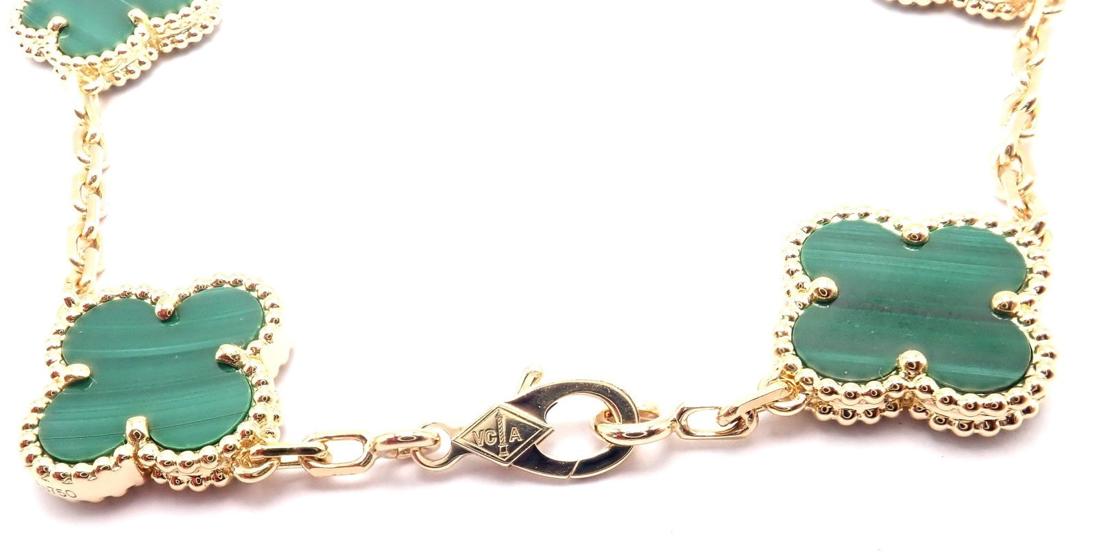 Van Cleef & Arpels Jewelry & Watches:Fine Jewelry:Bracelets & Charms Authentic! Van Cleef & Arpels 18k Gold 5 Motif Malachite Alhambra Bracelet Cert.