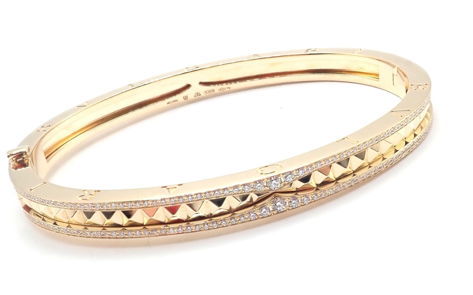 Authentic! Bulgari Bvlgari B.Zero1 Rock 18k Yellow Gold Diamond Bangle Bracelet | Fortrove