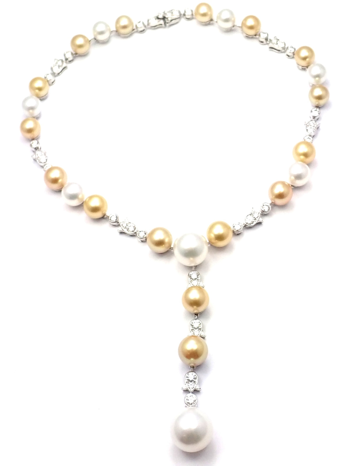Authentic! Cartier Calin Platinum Diamond Tahitian & South Sea Pearl Necklace | Fortrove