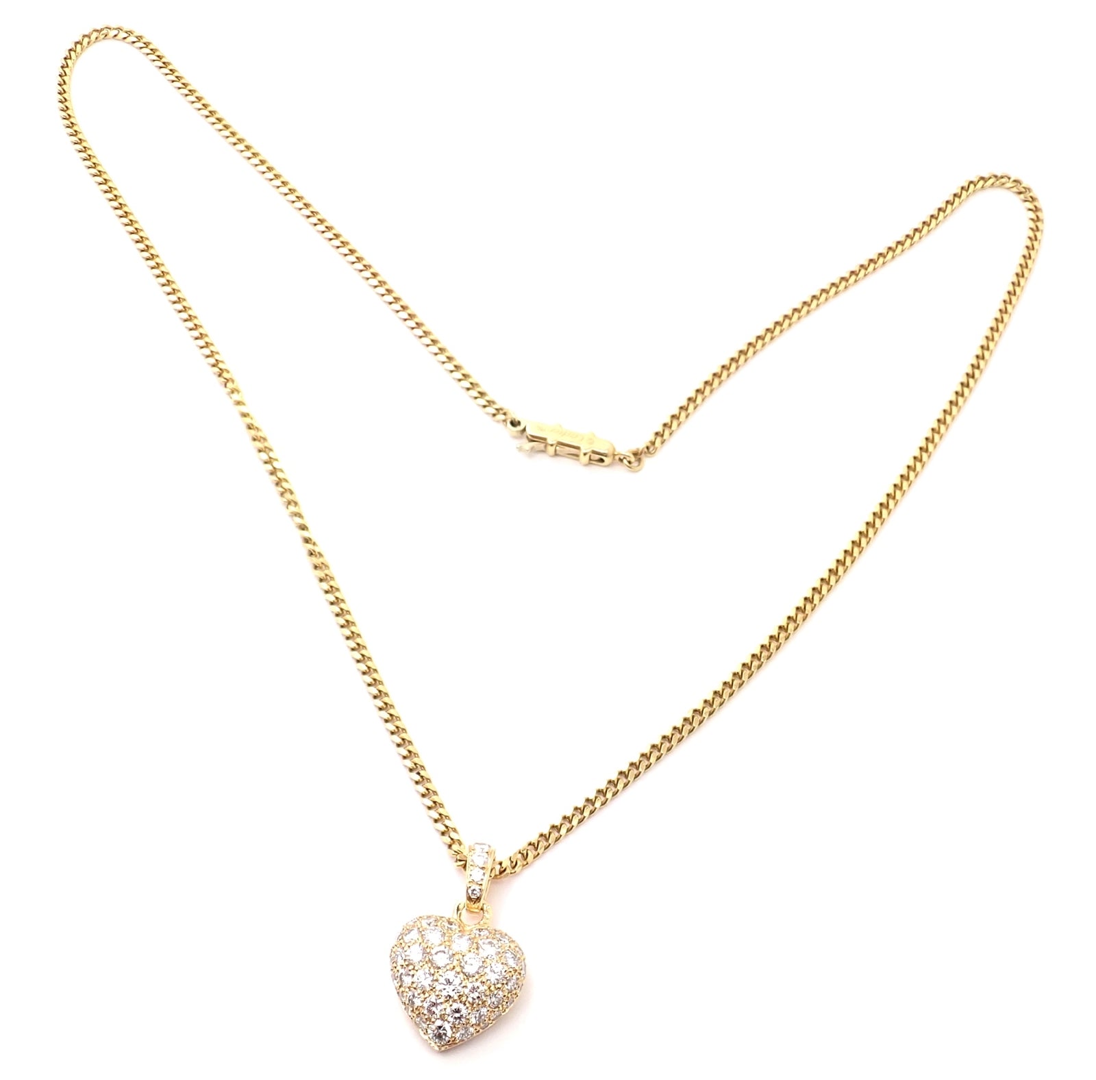 Authentic! Cartier 18k Yellow Gold 2ct Diamond Pavé Large Heart Pendant Necklace | Fortrove