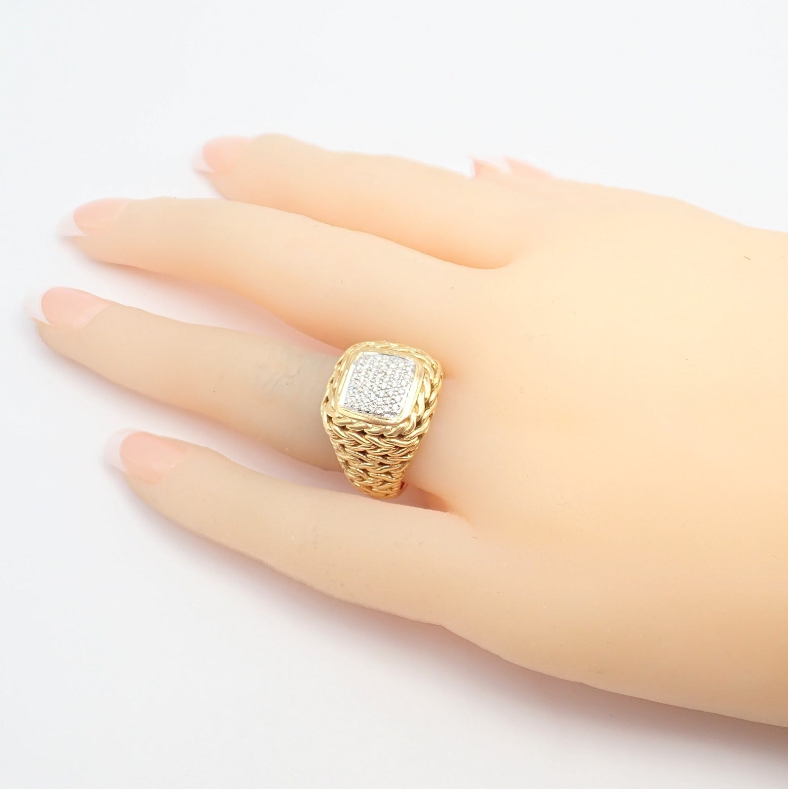 John Hardy Jewelry & Watches:Fine Jewelry:Rings Authentic! John Hardy JH 18k Yellow Gold Diamond Square Signet Signature Ring