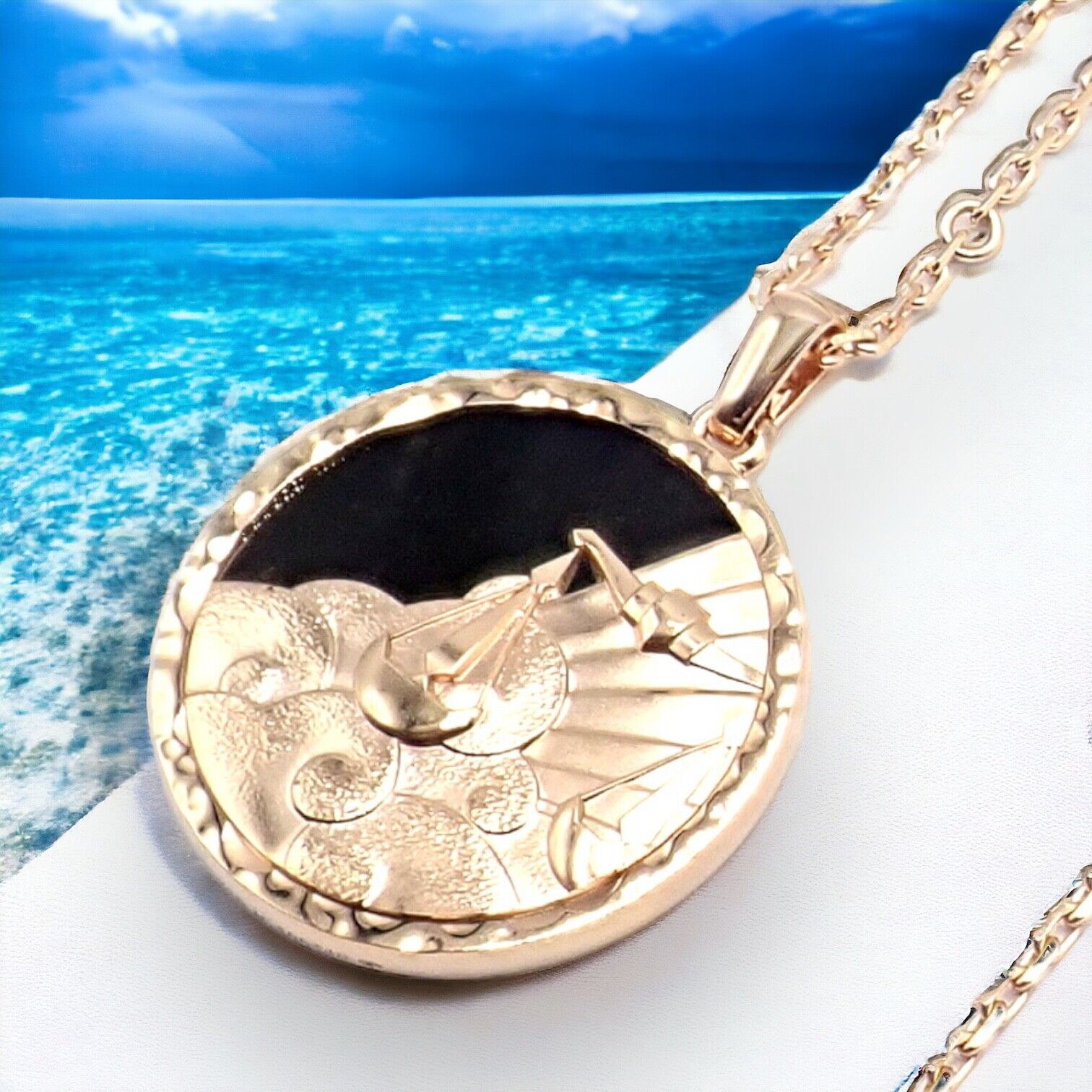Van Cleef & Arpels Zodiaque18k Rose Gold Libra Pendant Obsidian Necklace Cert. | Fortrove