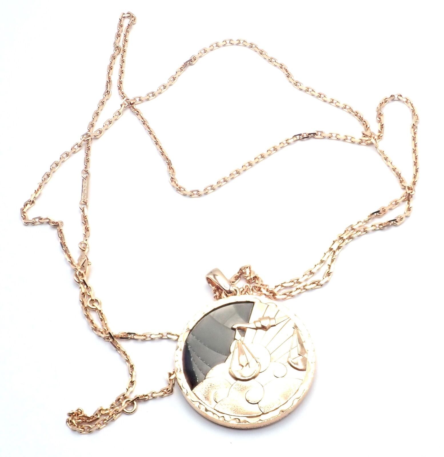 Van Cleef & Arpels Zodiaque18k Rose Gold Libra Pendant Obsidian Necklace Cert. | Fortrove