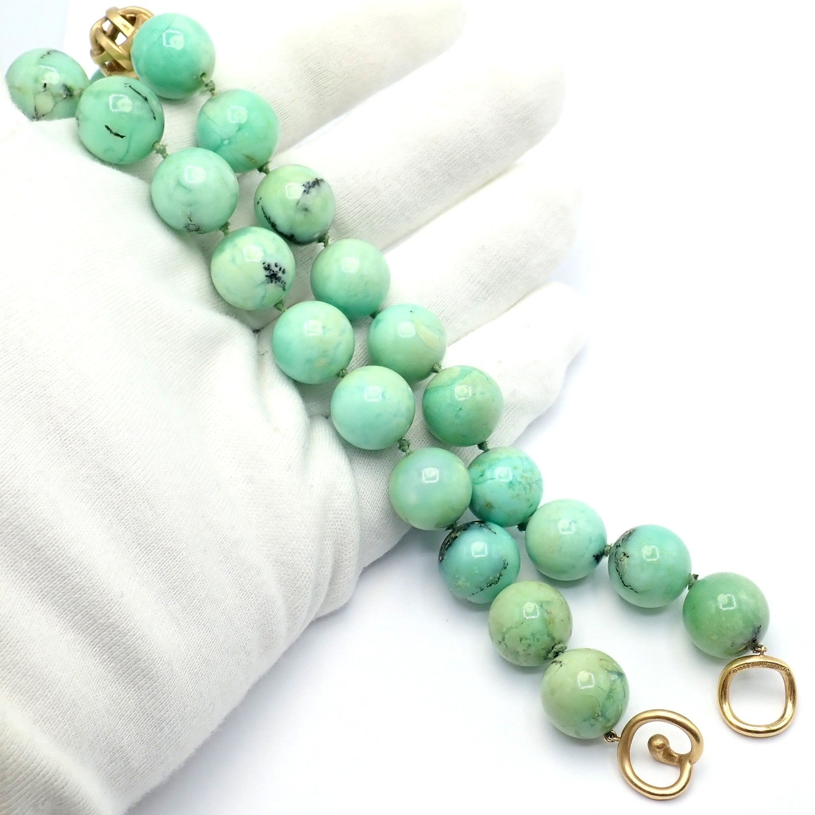 Angela Cummings 18k Yellow Gold 15.5mm Turquoise Bead 20" Long Necklace 1988 | Fortrove