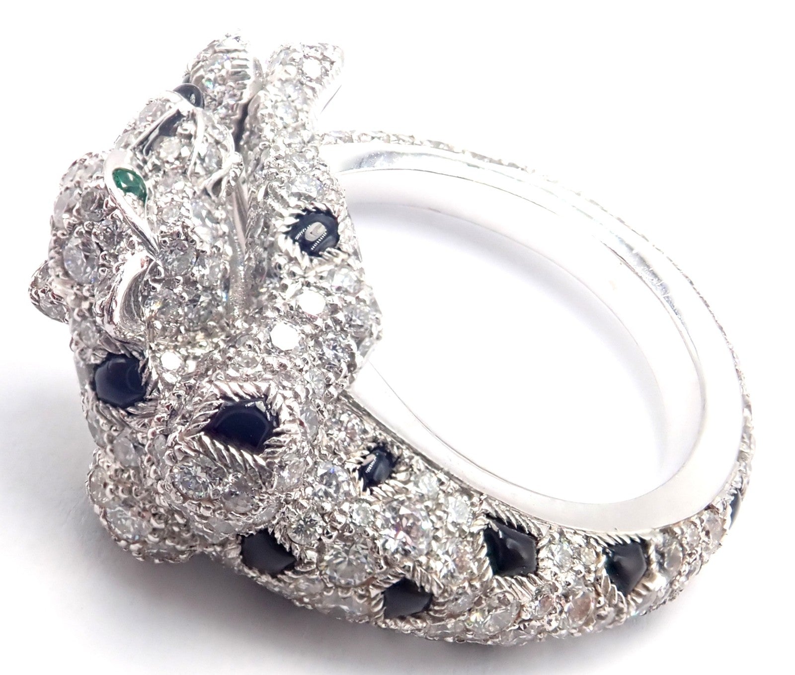 Authentic! Cartier Panther Panthere 18k White Gold Diamond Onyx Ring Paper | Fortrove