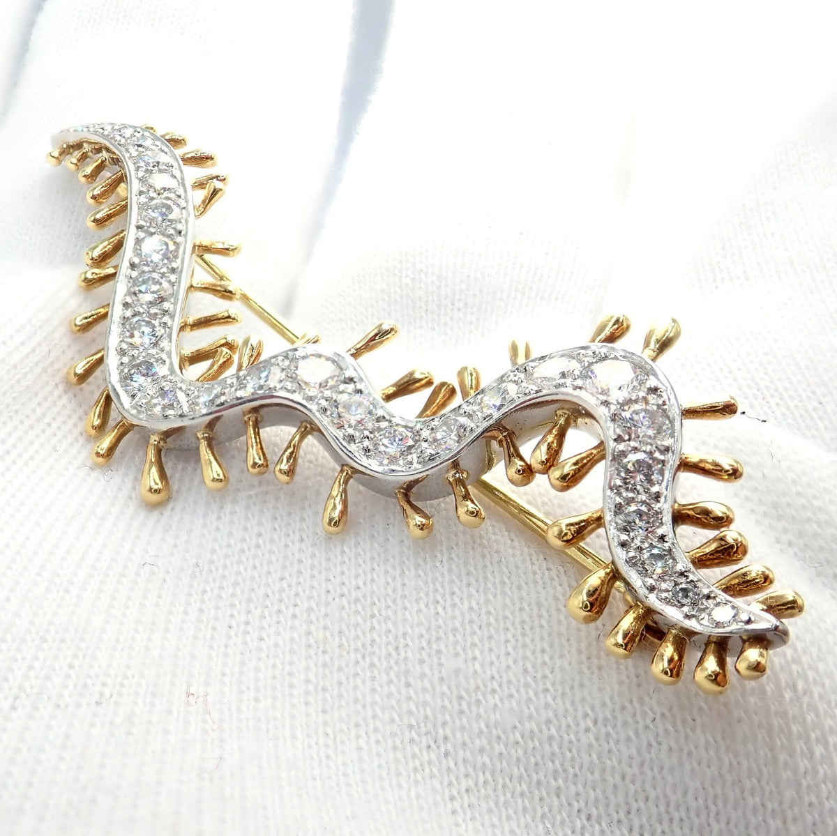 Tiffany & Co. Jewelry & Watches:Fine Jewelry:Brooches & Pins Vintage Tiffany & Co. Platinum 18k Yellow Gold Diamond Centipede Pin Brooch 1988